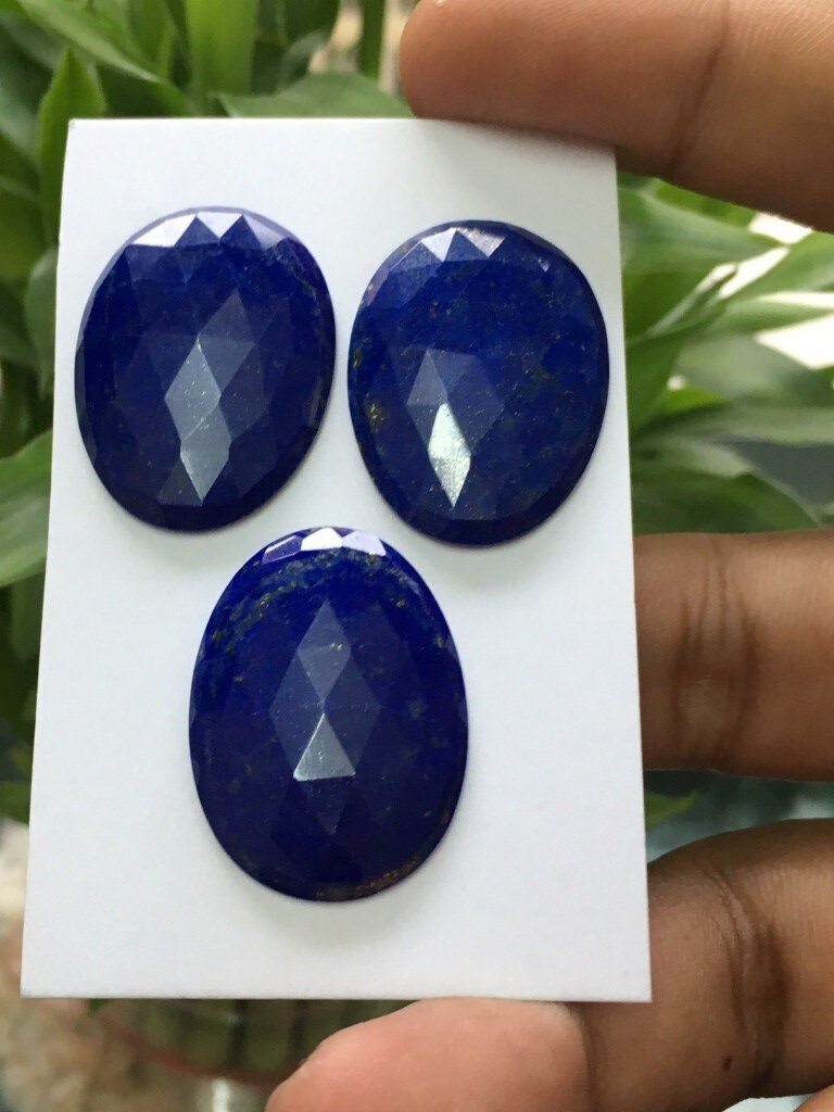 Beautiful Natural lapis lazuli rosecut ovals beautiful gems pcs 3 weight 60.65 carats size 30x22mm lapis lazuli three piece rosecut set