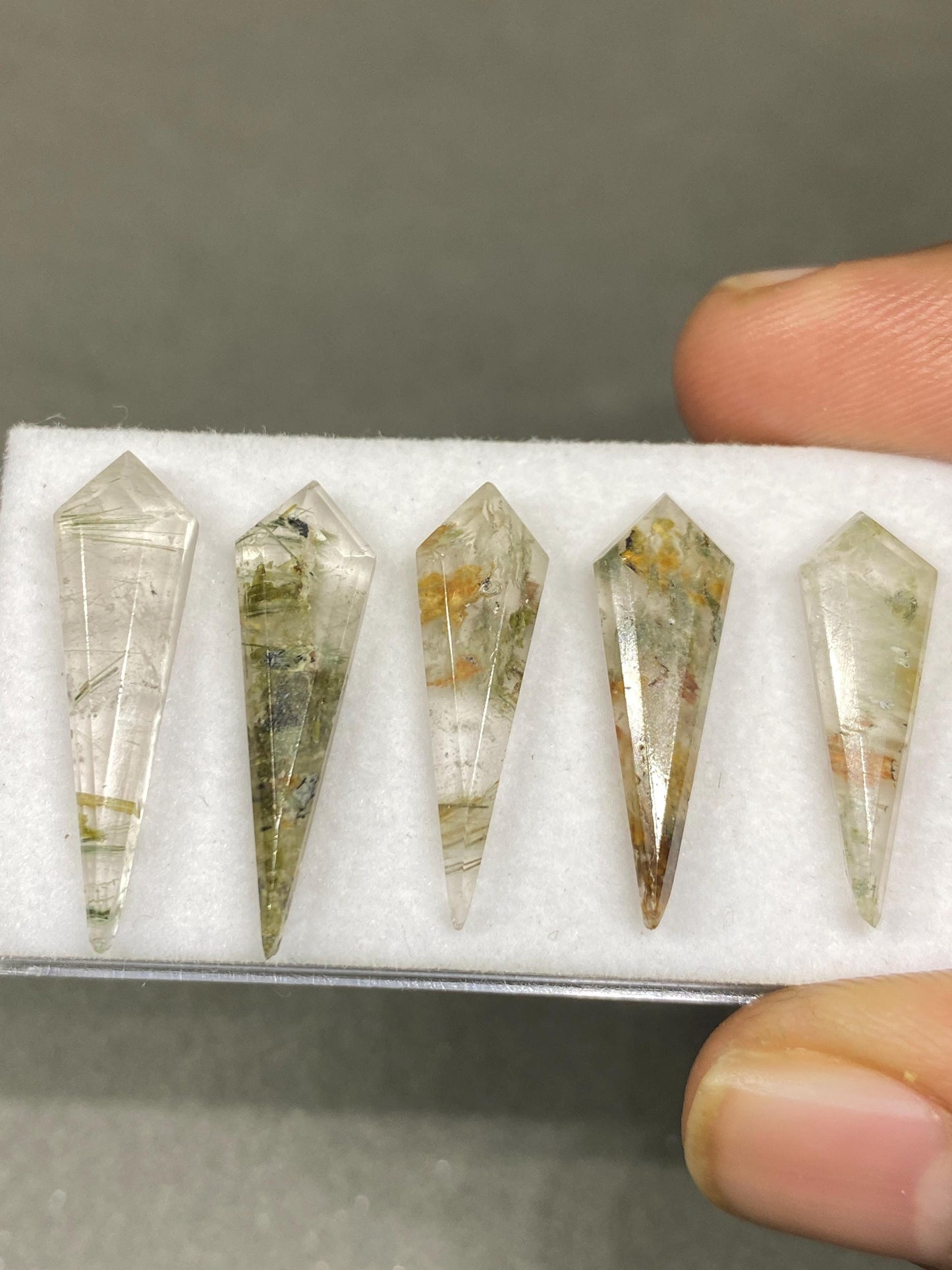 Gorgeous Rutile green garden rutile  stepcut kite pcs 5 wt 19 carats size 21x7mm-23x7mm  geometric stepcut flatback gems