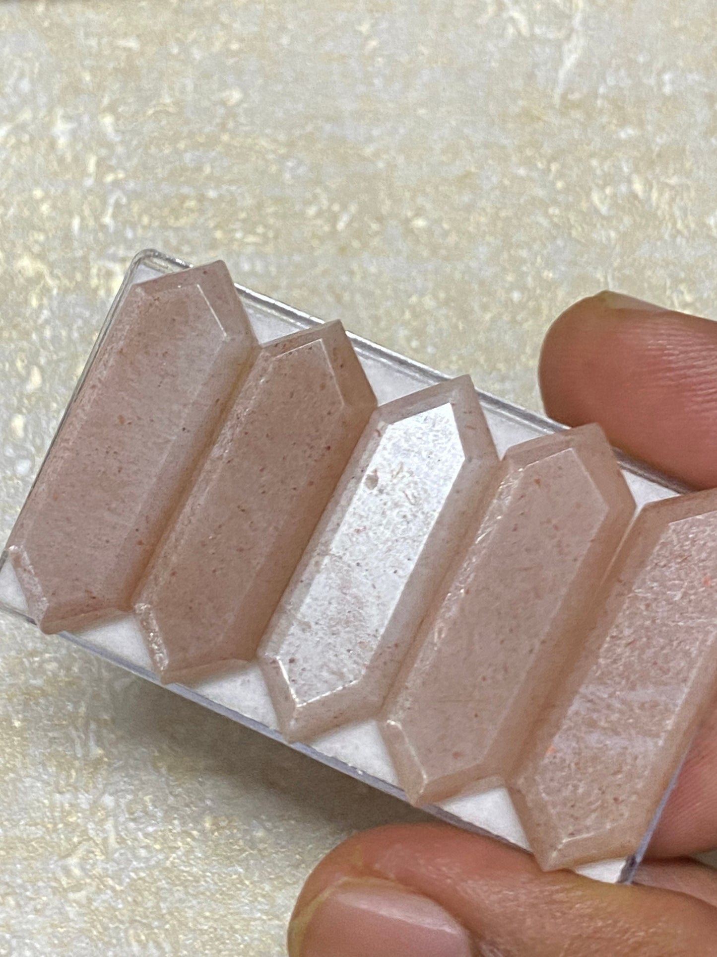 Vivacious rare peach moonstone Hexagon shape large size rosecut gems  size 32x11mm wt 66 carats  pcs 5 rosecut