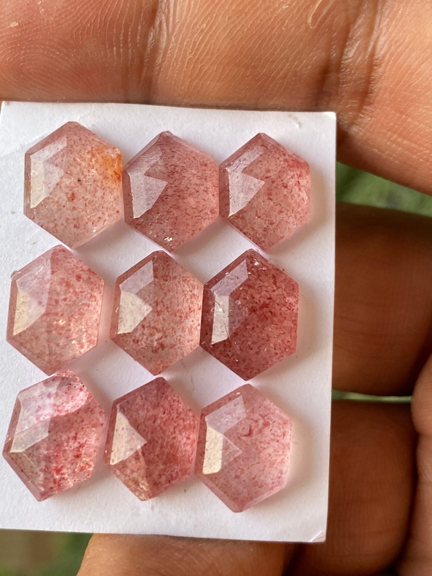 Stunning strawberry quartz hexagon step cut  Pcs 9 weight 37carats size 12x8.6mm-14x10mm strawberry quartz rosecut lot