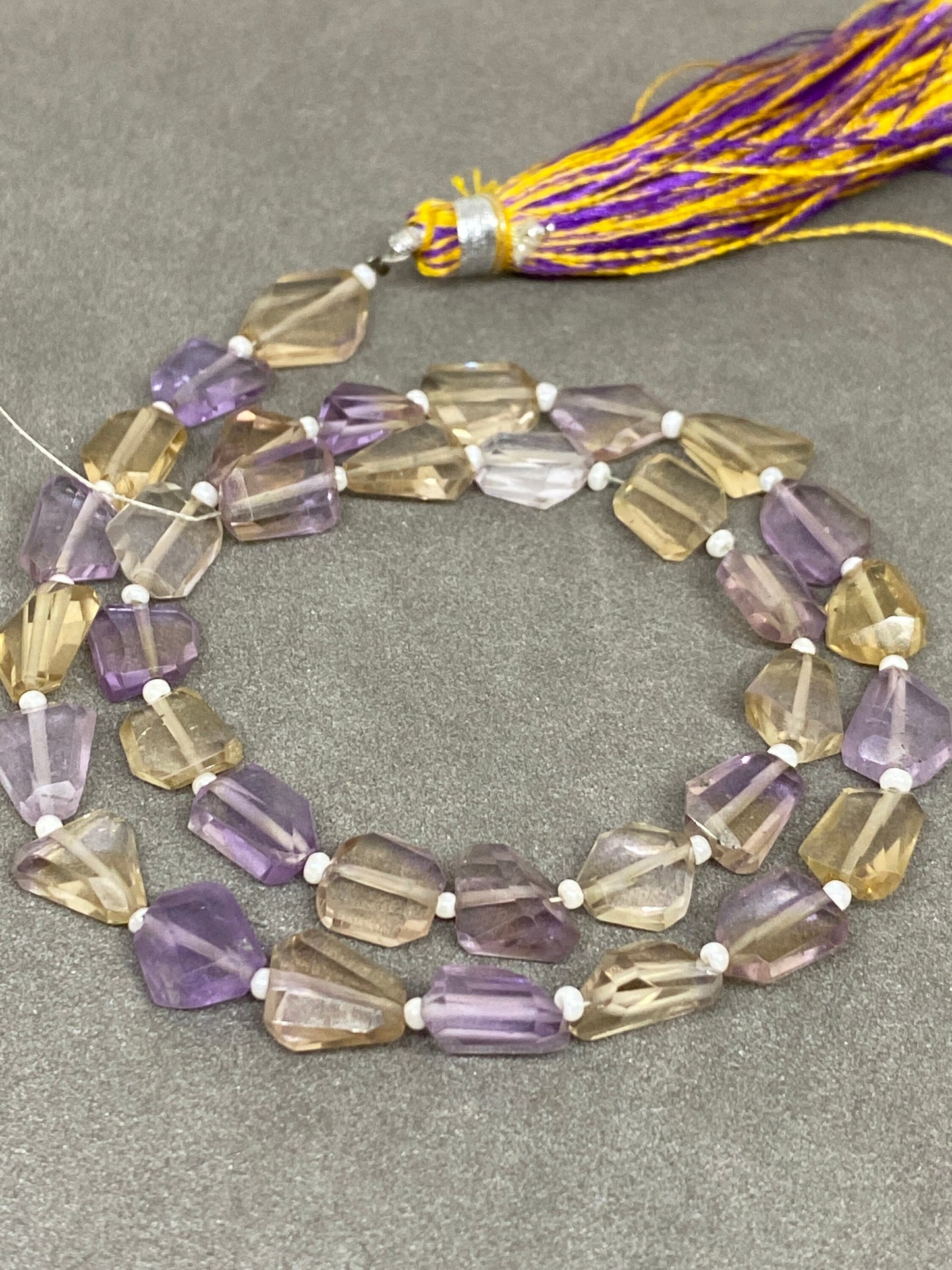 Natural ametrine faceted geometric nuggets strand 14 inches pcs 35 wt 68 carats size 8mm-11x7mm Faceted ametrine nuggets tumble briolette