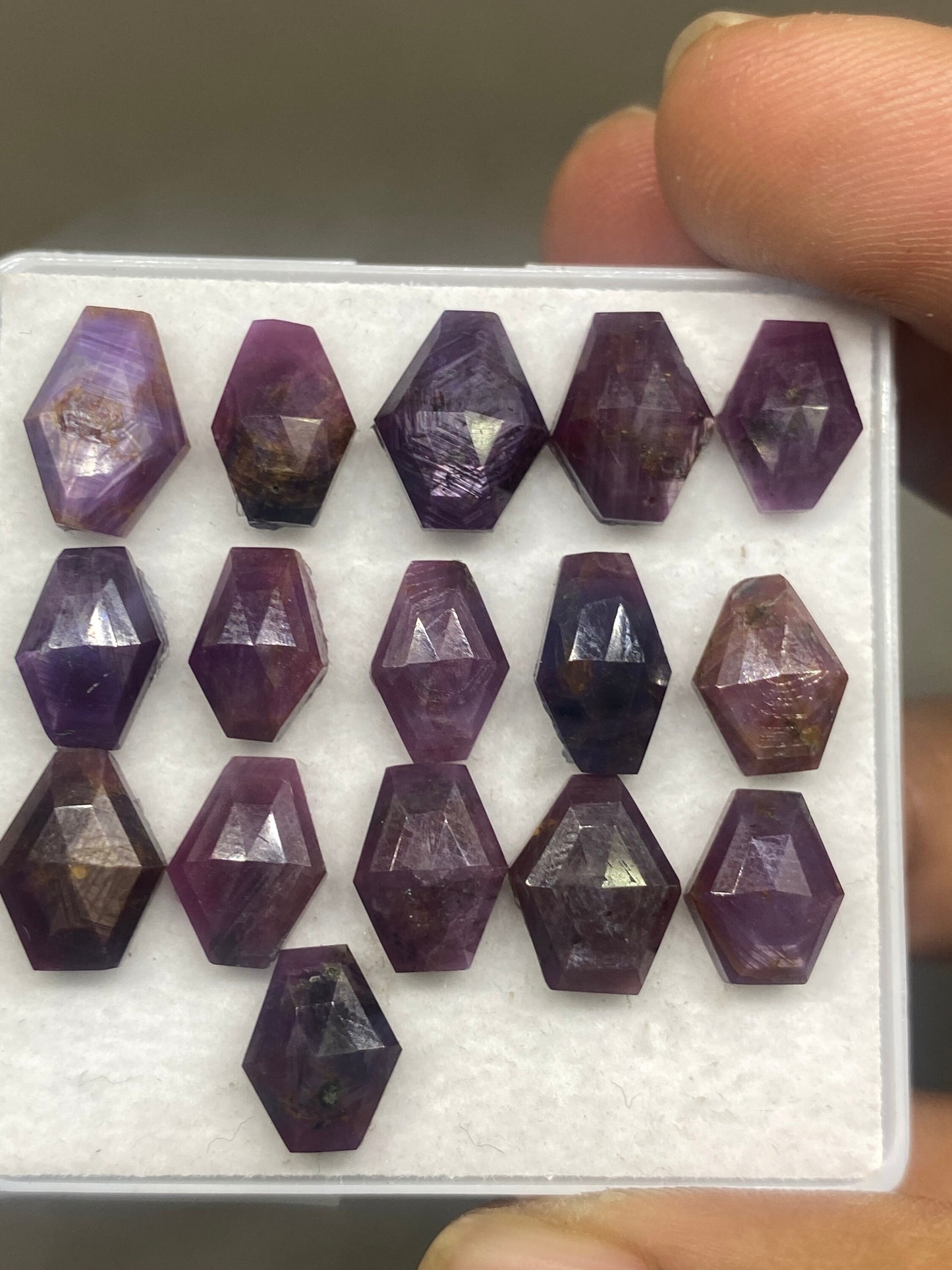 Fascinating rare sheen star ruby sapphire coffin shape step cut weight 53 cts pcs 17 size 9x6-11x9mm natural star sapphire rose cut