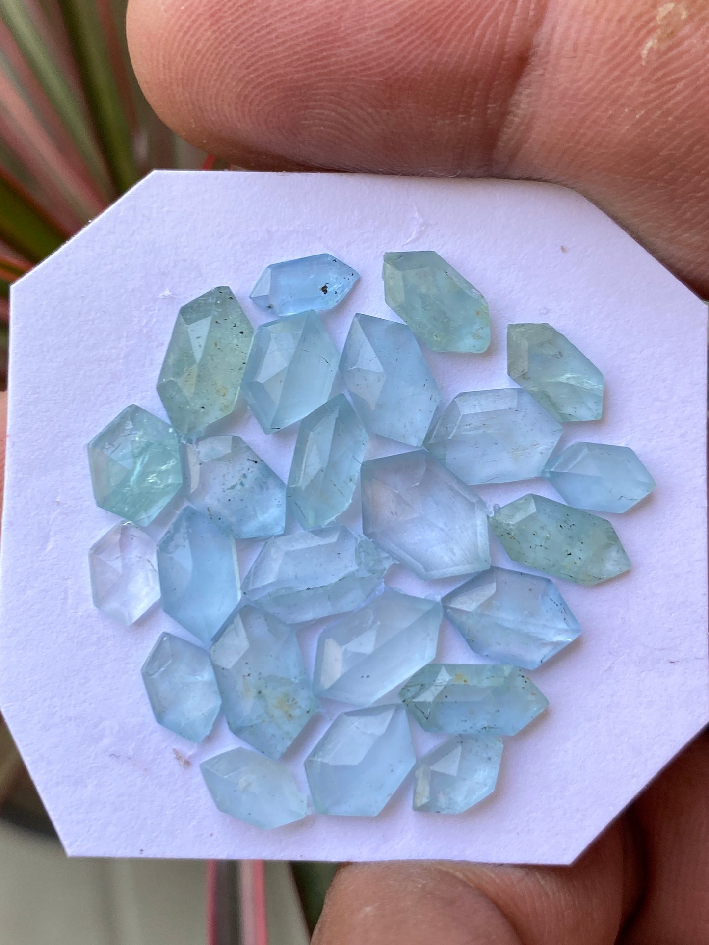 Stunning  natural aquamarine step cut hexagons  wt 21 carats size 5.8x5mm-10x6.8mm pcs 24 aquamarine stepcut flatback gems