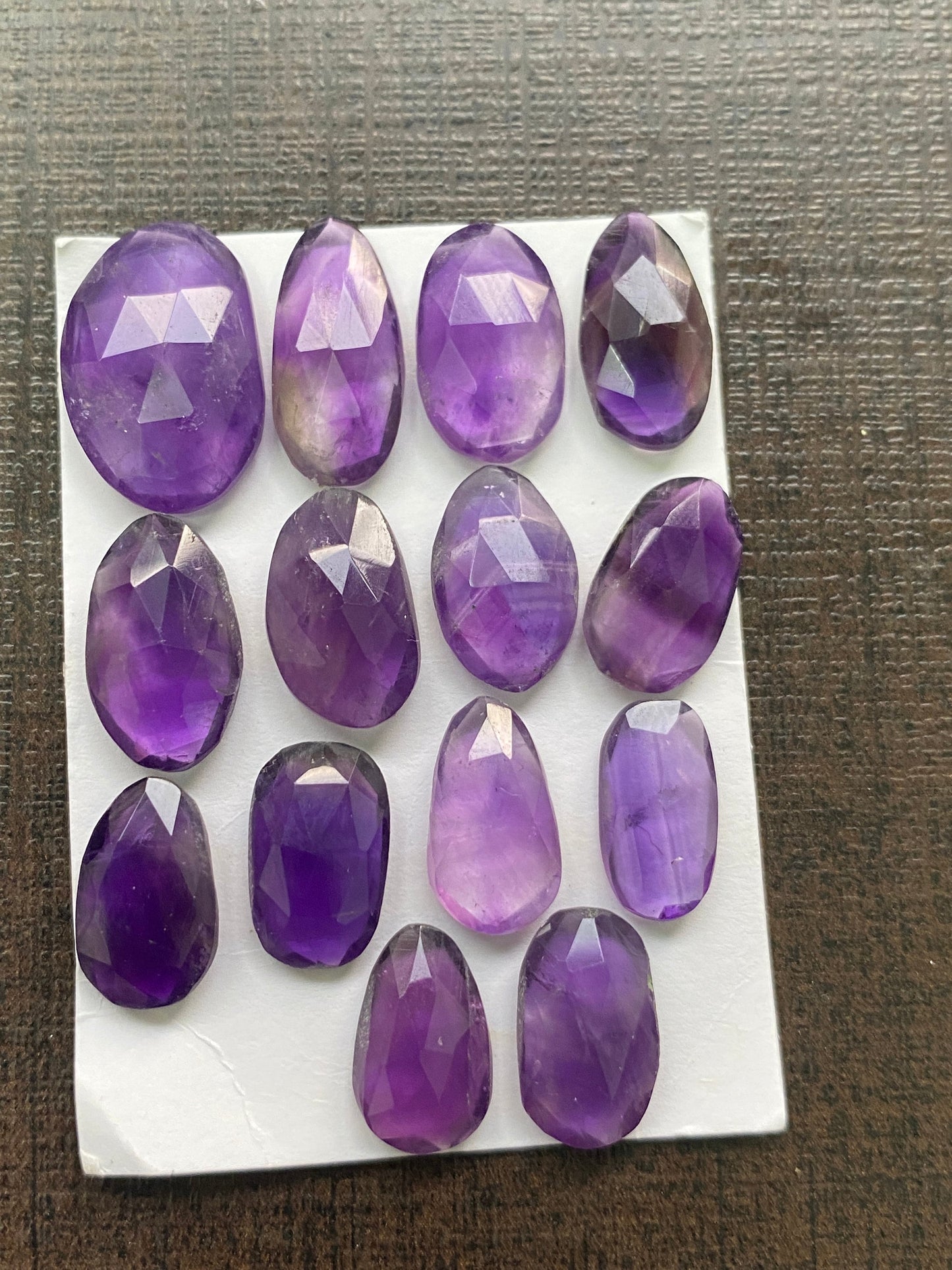 Lovely amethyst rosecut flatback beautiful fine polish and cutting weight 50 carats size 12.7x8-17.9x12.1mm pcs 14 rosecut amethyst