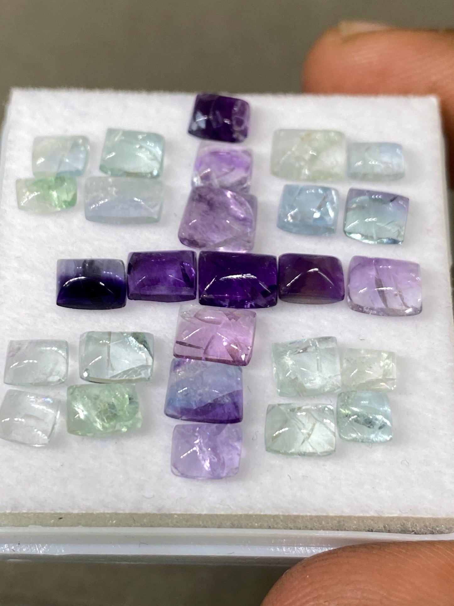 Beautiful natural multi fluorite sugar loaf cabochons wholesale lot wt 17.90 cts pcs 27 size 4.5x3.7-6x5mm fluorite  sugarloaf cabochons