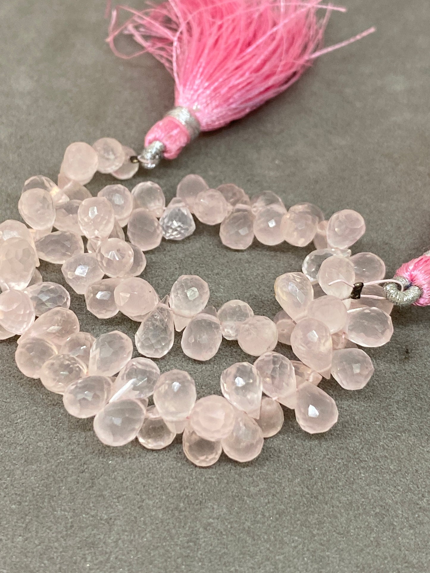 Natural Rosequartz faceted teardrop faceted  briolettes strand 8 inches wt 90 carats 6x5mm-11x5mm Faceted rose quartz drop briolette