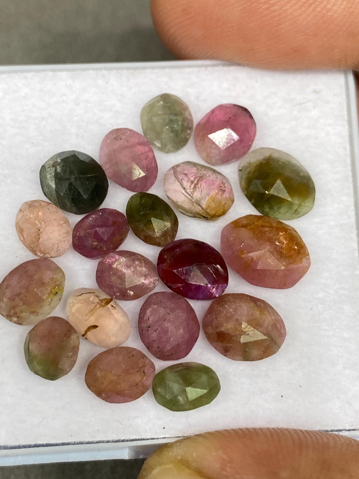 Bright Watermelon multi  tourmaline Rosecuts pink green tourmaline green wt 17.50 carats size 6.4x4mm-9.6x7mm Pcs 19 rosecut tourmaline lot