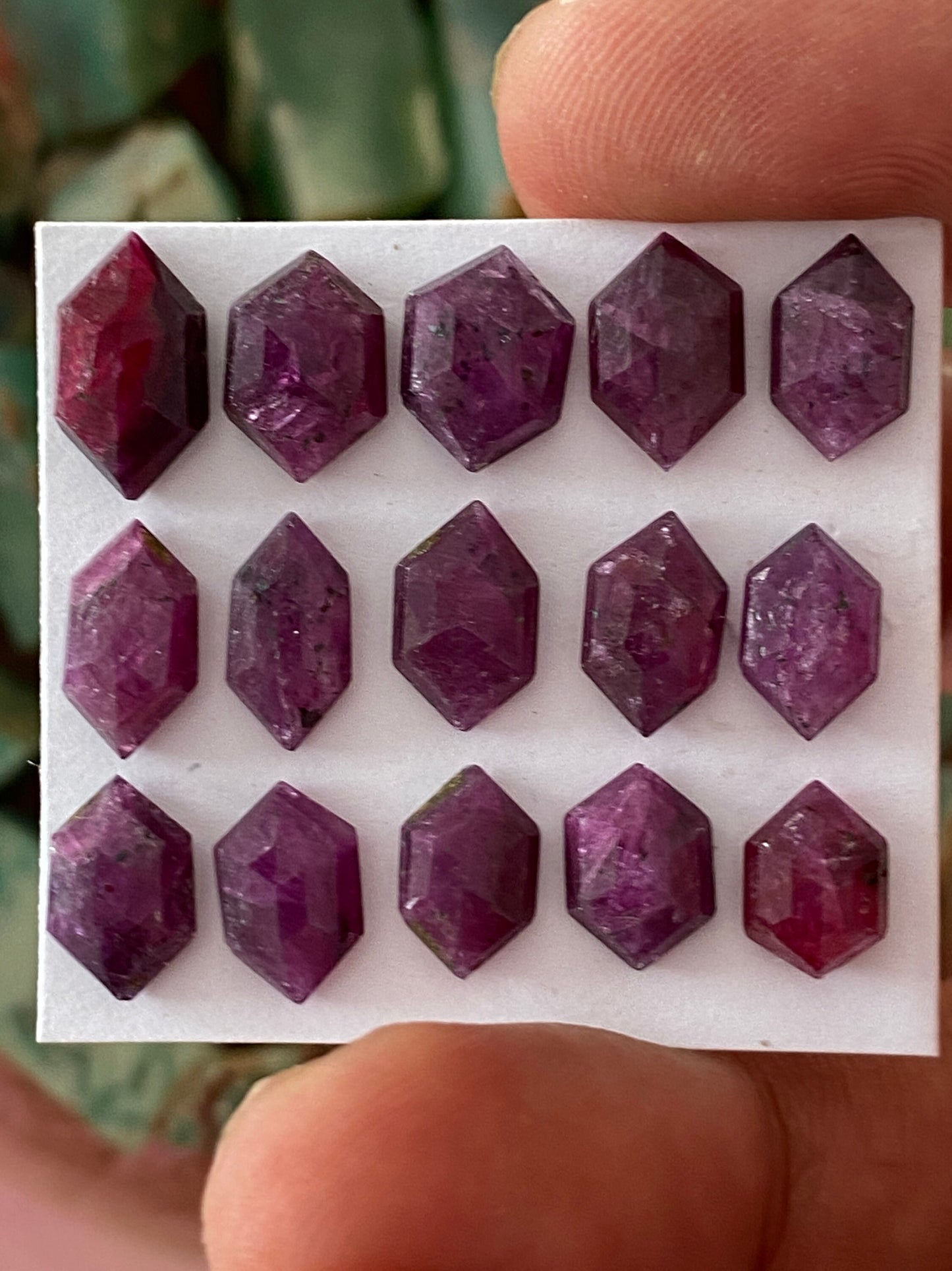 Fascinating Rare Kenya mines ruby hexagon step cut wt 49 cts  pcs 15 size 11.4x6.9mm-14.5x8.7mm ruby stepcut hexagon flatbacks