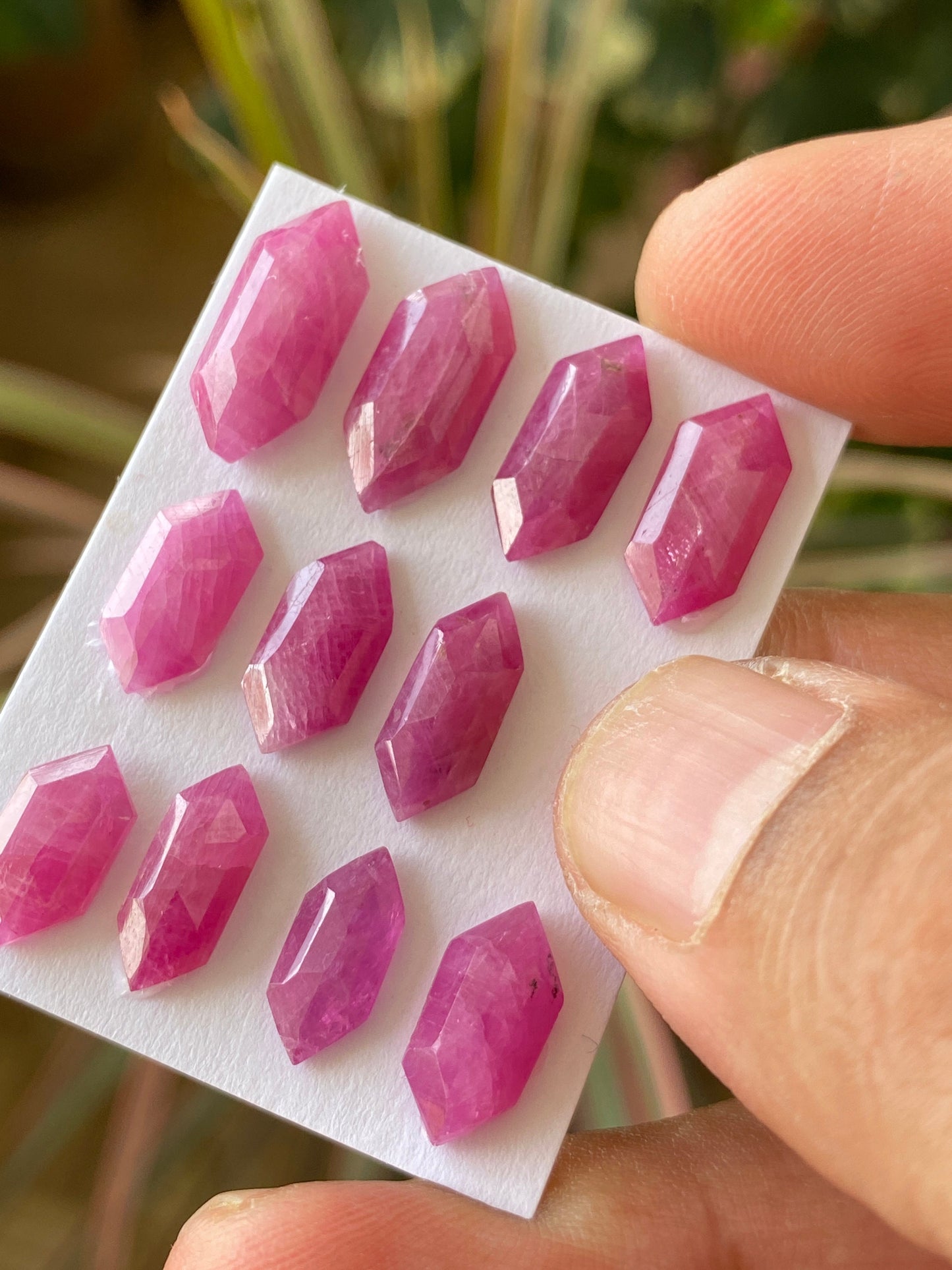 Fascinating Rare mozambique mines ruby hexagon step cut wt 29 cts  pcs 11 size 12.5x5.2mm-15.9x6.8mm ruby stepcut hexagon flatbacks