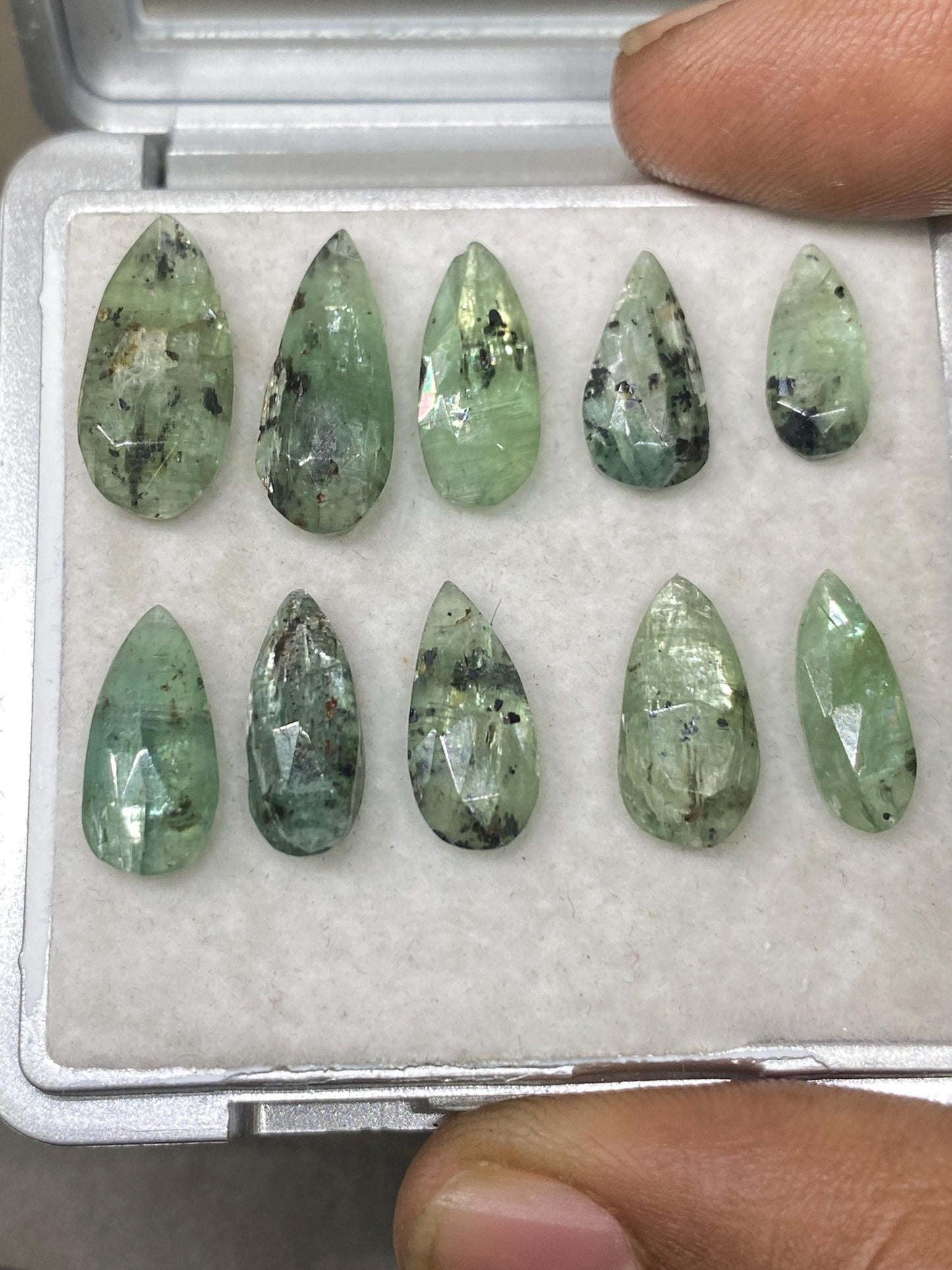 Wow rare moss green kyanite pear rosecut flats fine quality weight 18.45 carats size 10x5-12x8mm pcs 10 moss green kyanite rosecut