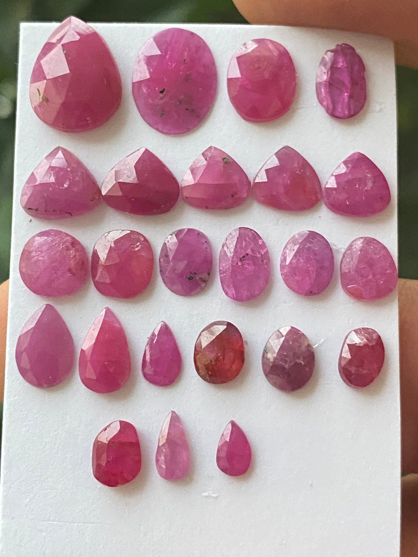 Beautiful natural unheated untreated  pink ruby rosecut flats amazing color mixed shapes wt 22 cts pcs 24 size 5.3x3.6mm-12.4x9.7mm ruby cut