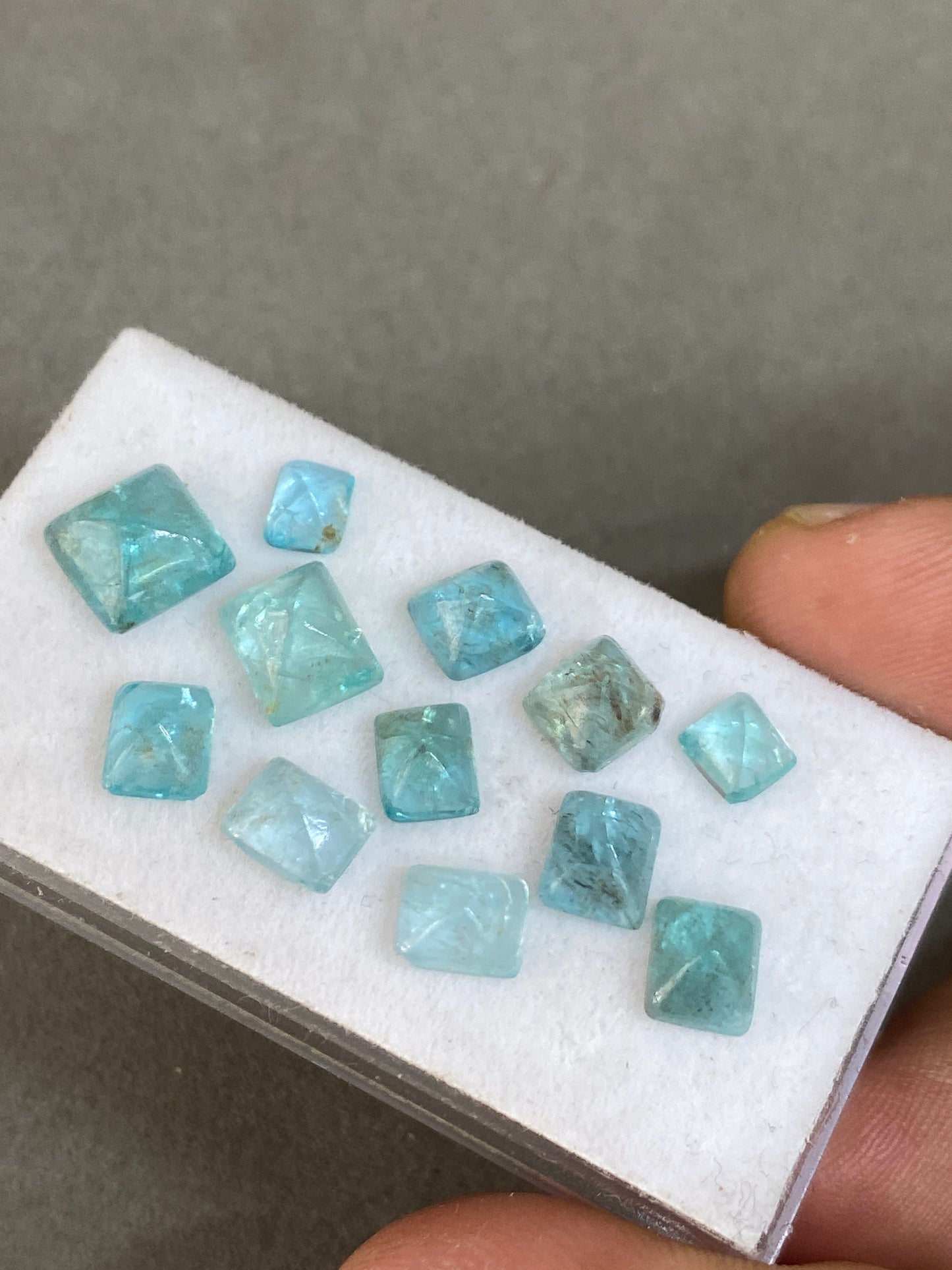 Fabulous rare apatite sugar loaf cabochons  weight 14.75 cts pcs 12 size 5.2x4.2mm-7.5x6.5mm apatite  sugar loaf cabochons