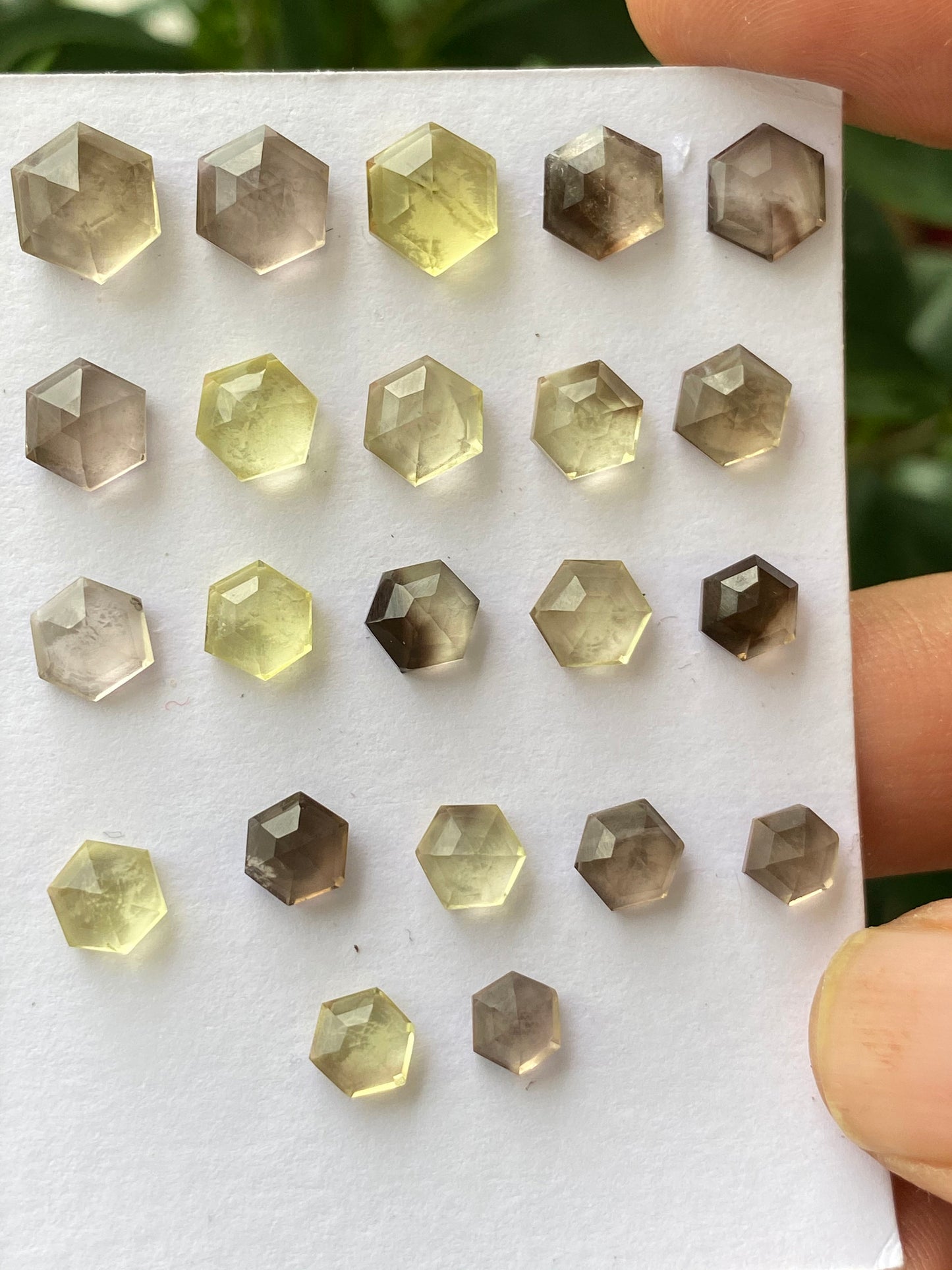 Very cute rare bi color lemon quartz step cut hexagon  wholesale lot fine quality pcs 22 wt 30.50 carats size 5.5mm-8.7mm step cut quartz