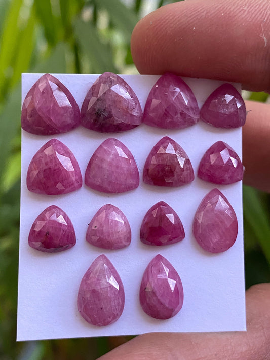 Vibrant Rare mozambique mines ruby trillion shape rose cut wt 48 cts pcs 14 size 8.3x8.1mm-11.4x11.1mm ruby trillion rosecut flatbacks