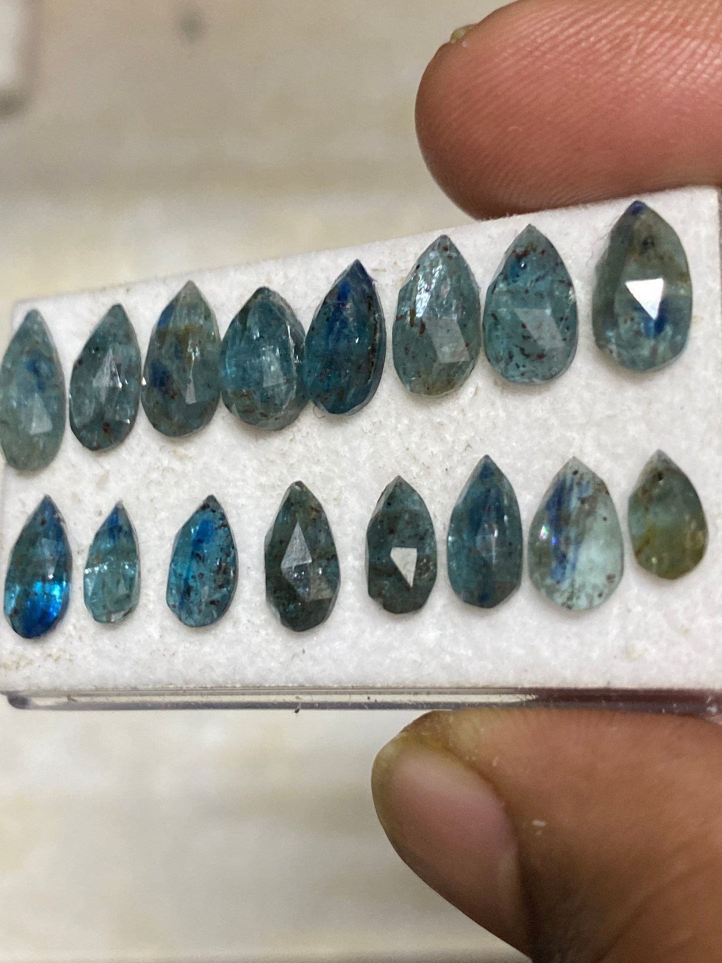 Wow rare moss teal blue kyanite rosecut pear flats shape amazing quality lovely color wt 21 carats pcs 16 small size 7x4mm-12x5.8mm  rosecut