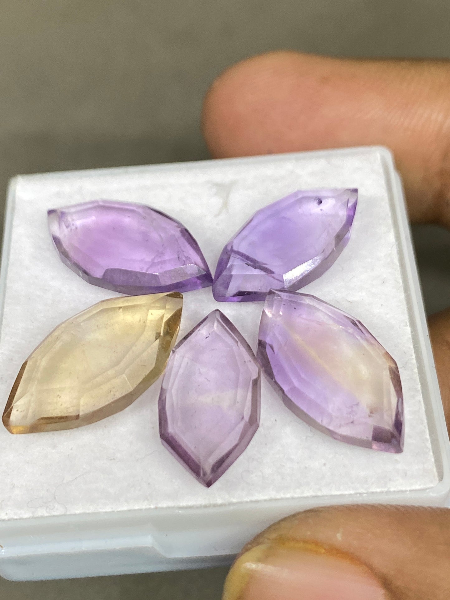 Stunning ametrine marquise geometric  mirror cut big size aaa quality wt 30 cts pcs 5 size 16x9-19x10mm Amethyst citrine mirror cut hexagon