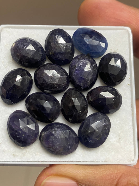 Gorgeous dark blue sapphire egg shape rosecut pcs 13 wt 80 carats size 12x9-13x10mm egg blue sapphire rosecut