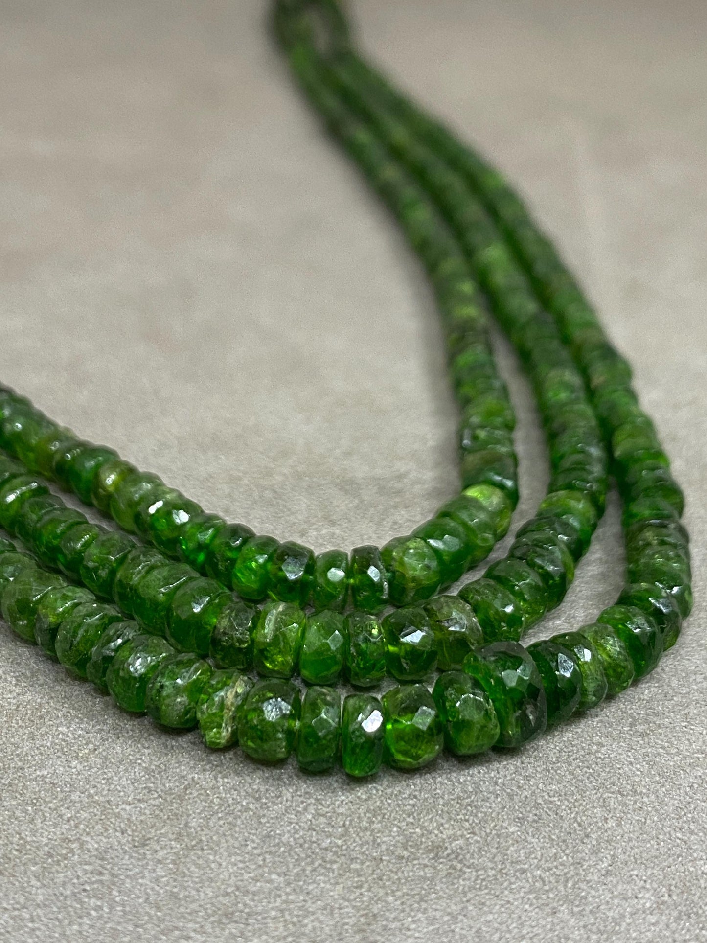 Rare chrome diopside faceted beads rare necklace weight 246 cts size 3mm-7mm  length 15 and 16 inches and 17 inches