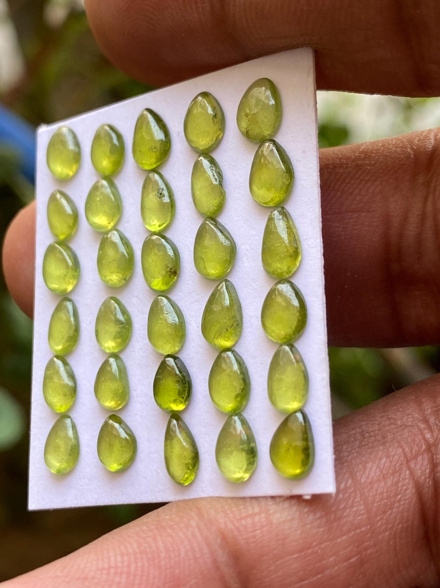 Gorgeous rare fine quality peridot cabochons pear shape wholesale lot weight 13.35 carats size 5.8x4.3mm-6.8x5mm pcs 30 peridot cabochons