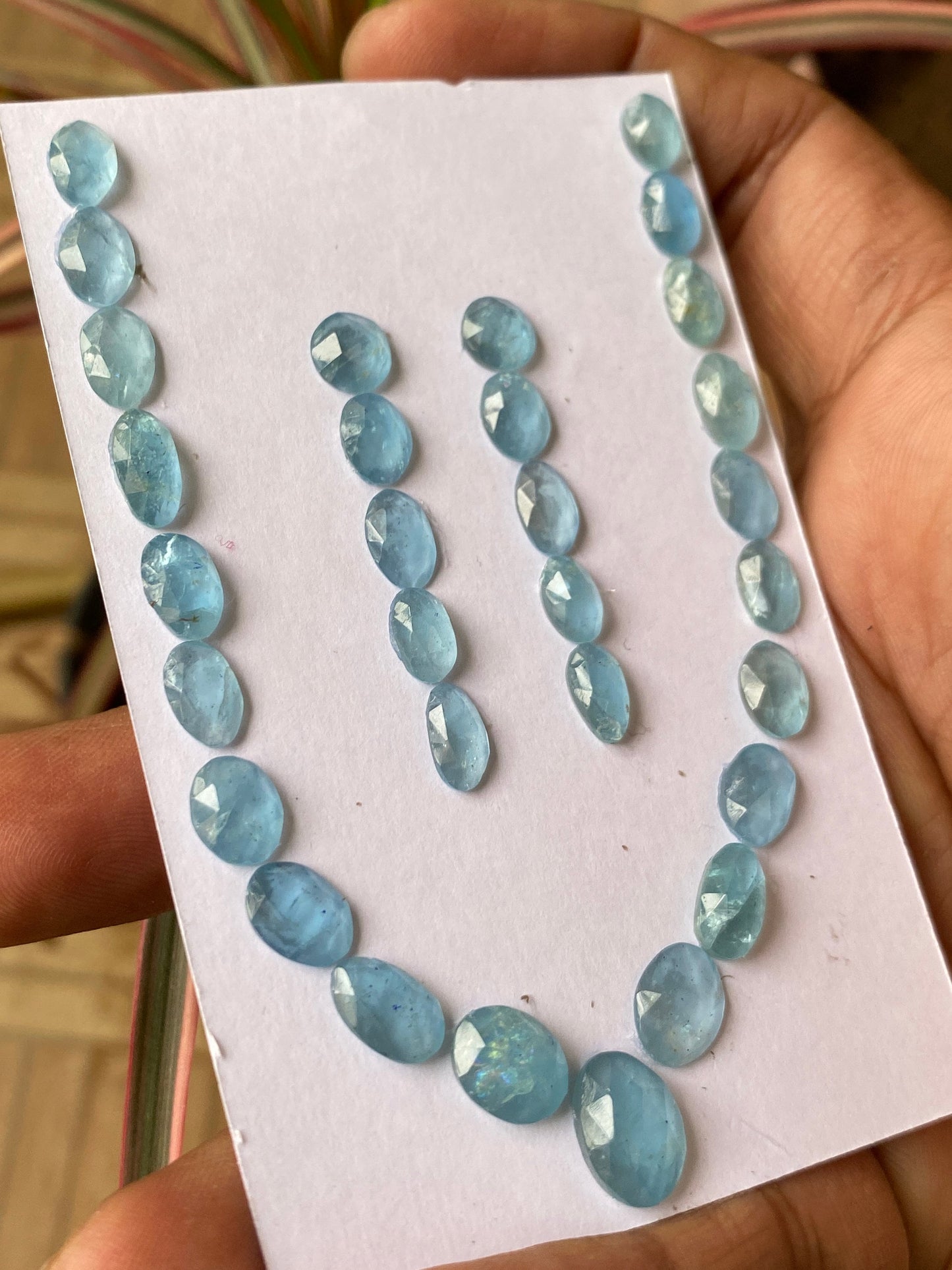 Stunning aquamarine rosecut necklace earring set natural aquamarine cabochons weight 39 carats pcs 31 size 6.7x5.5-10.5x8.8mm aquamarine