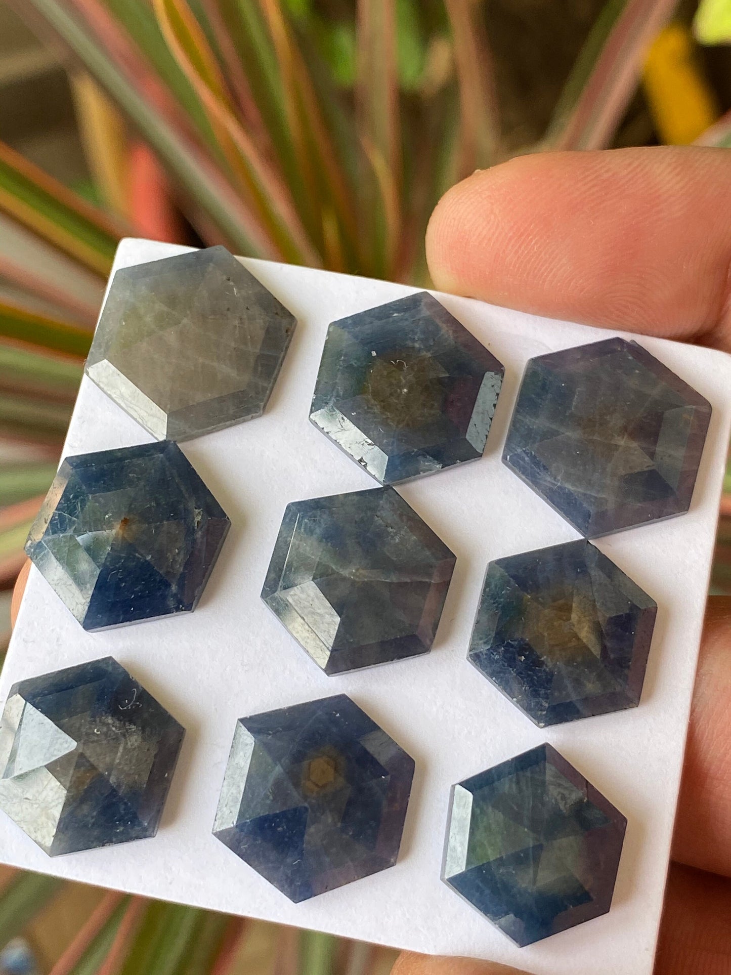 Fascinating Rare blue sapphire hexagon step cuts watermelon wt 94 cts pcs 9 size 15.5x13.5mm-18x16mm blue sapphire stepcut hexagon flatbacks