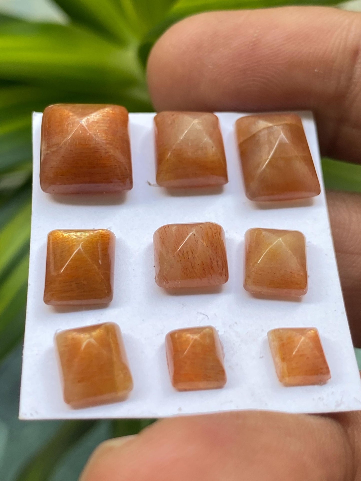 Beautiful natural African lattice sunstone sugar loaf cabochons wt 27.40 cts pcs 9 size 6x5mm-11.8x10.8mm lattice sunstone  cabochons