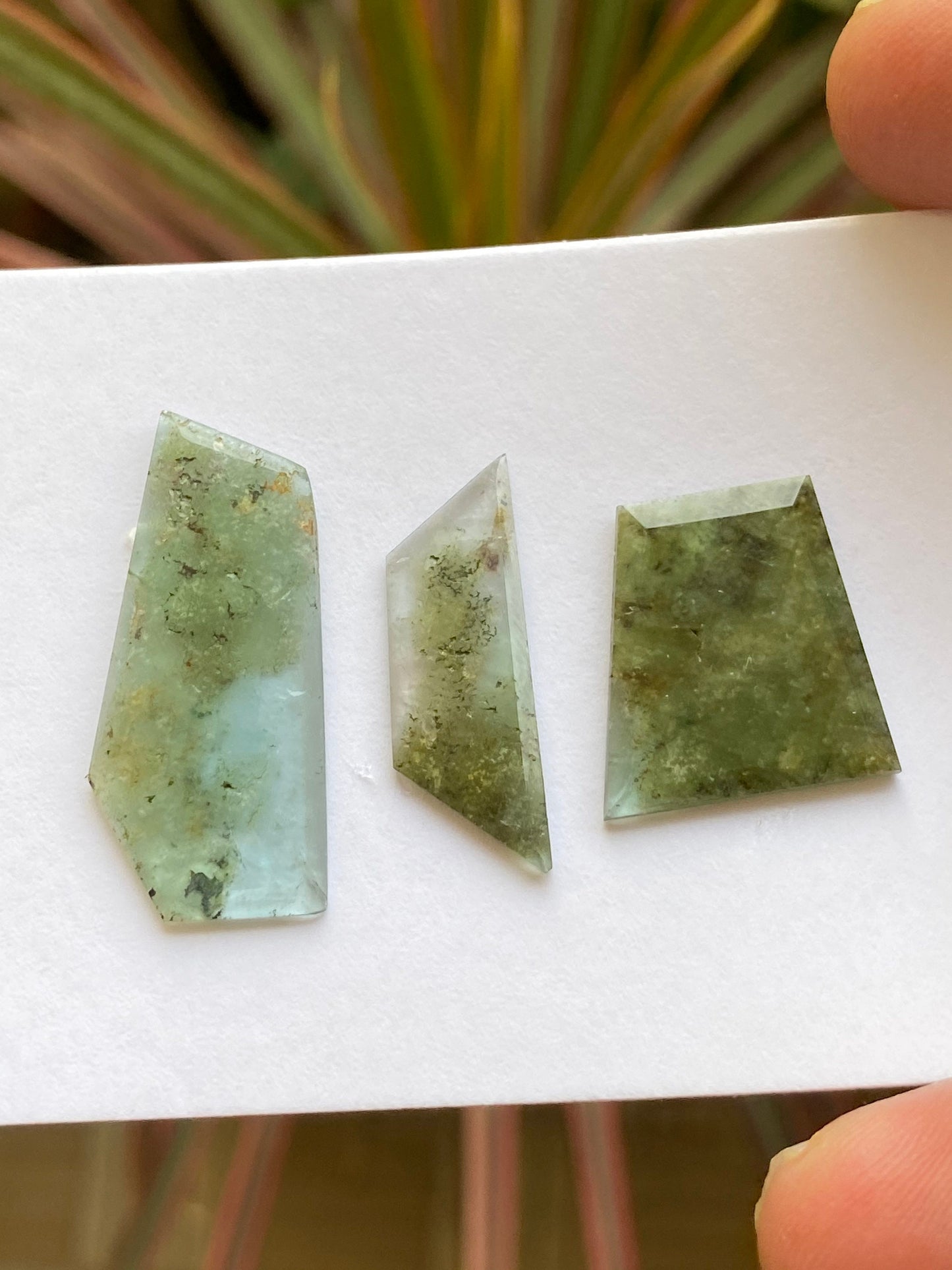 Rare Natural blue green tourmaline geometric design big size wt 43.50 carats pcs 3 pointed faceted flats fine quality tourmaline flats