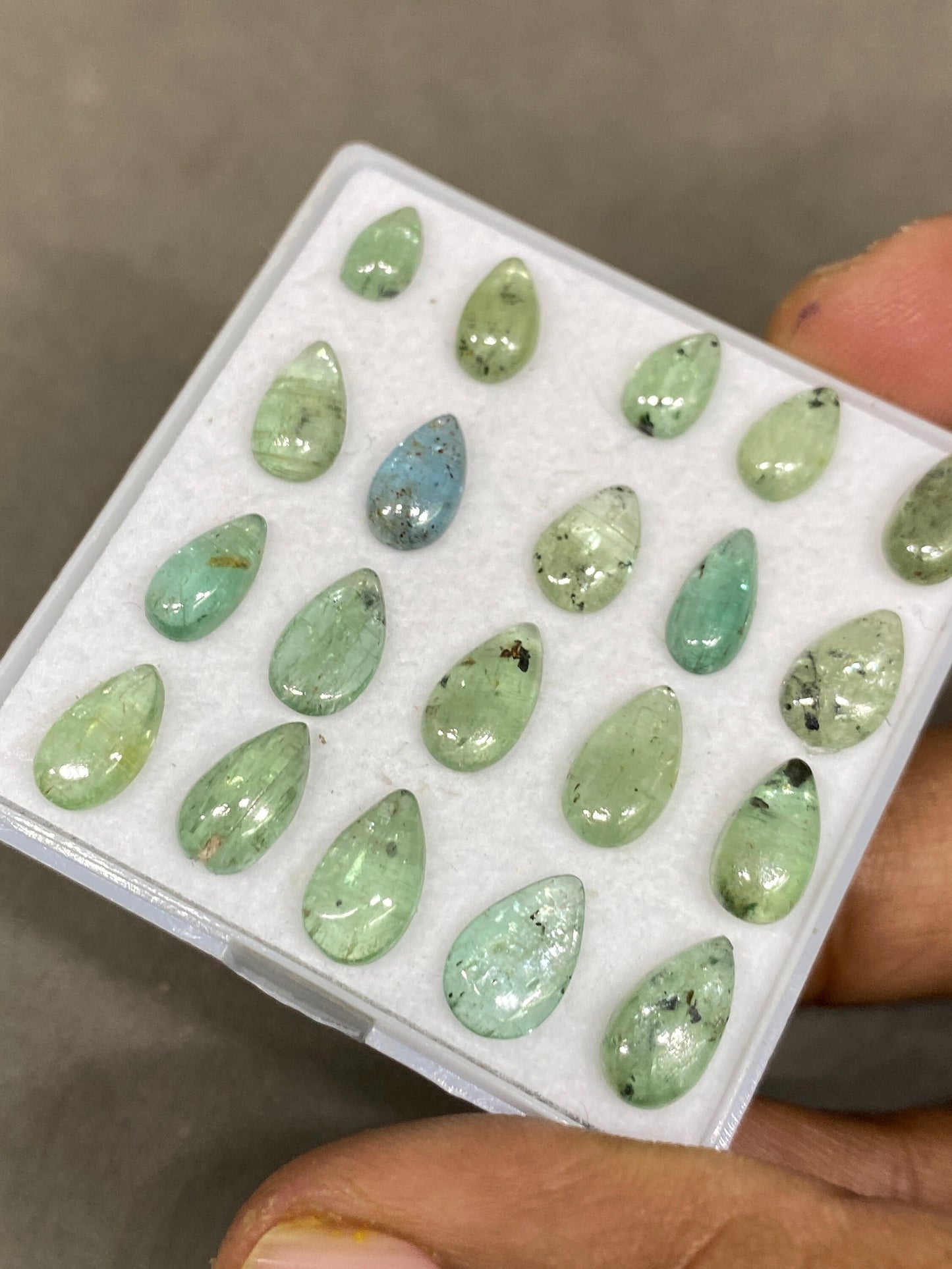 Stunning rare moss green kyanite pear cabochon  fine quality weight 29 carats size 7x4-10x6mm pcs 20 moss green cabochon smooth polished