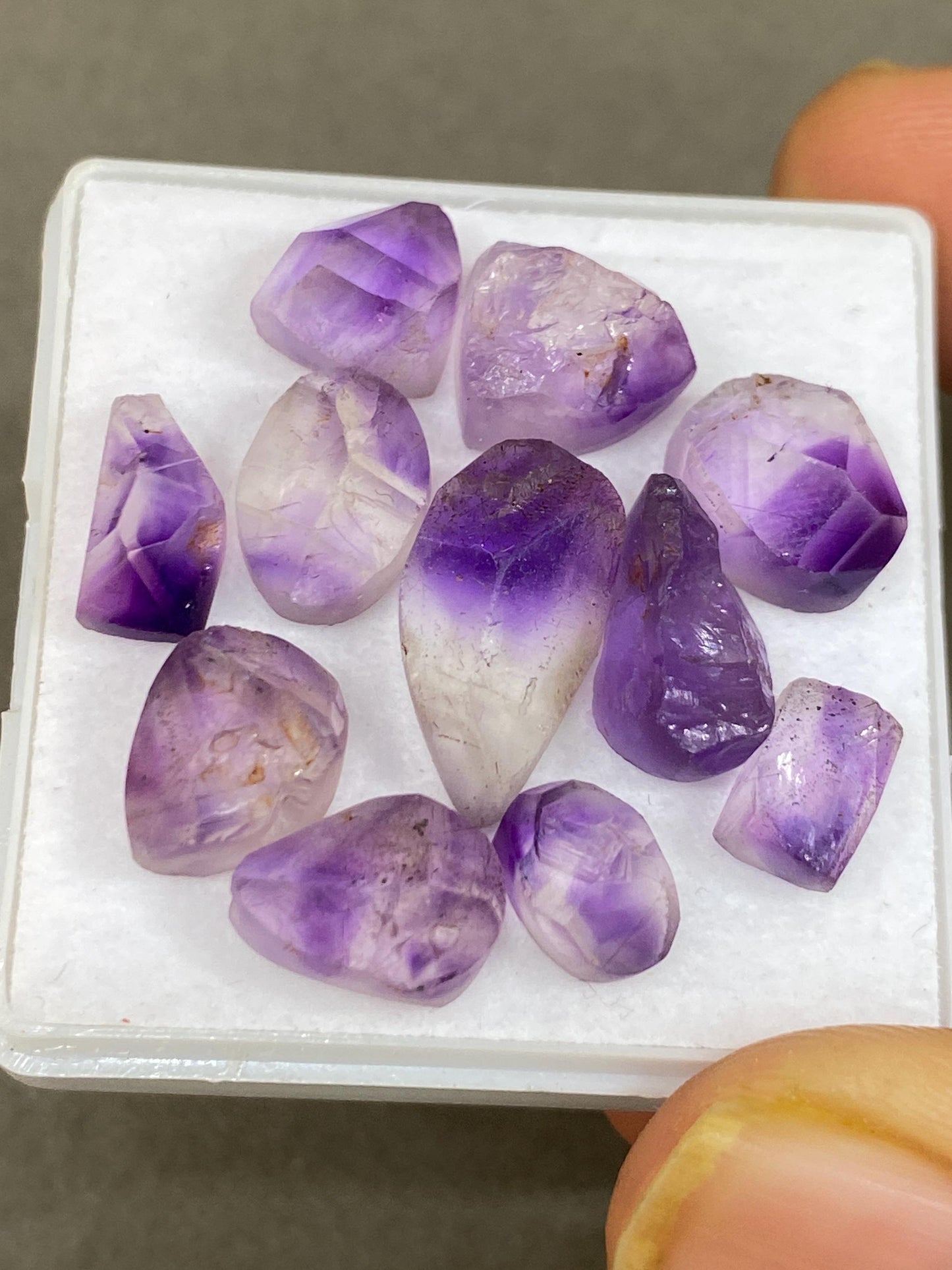 Fascinating amethyst rough raw face oval pear mix cabochon  pcs 11 wholesale lot weight 45 carats size 9x6mm-16x9mm amethyst cabochons