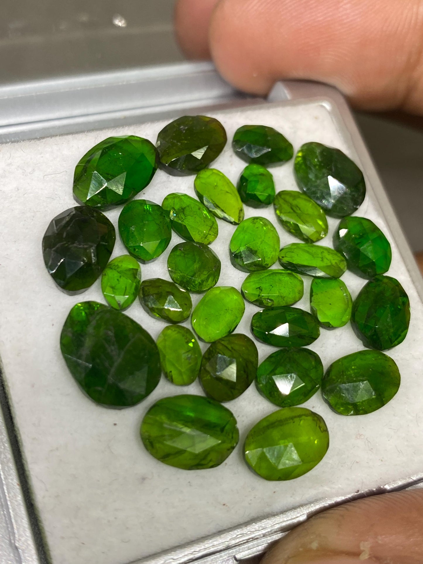 Stunning Rare chrome diopside rosecut vivid green color weight 32.70 carats size 5.5x4mm-11x8mm pcs 28 Chrome diopside rosecut