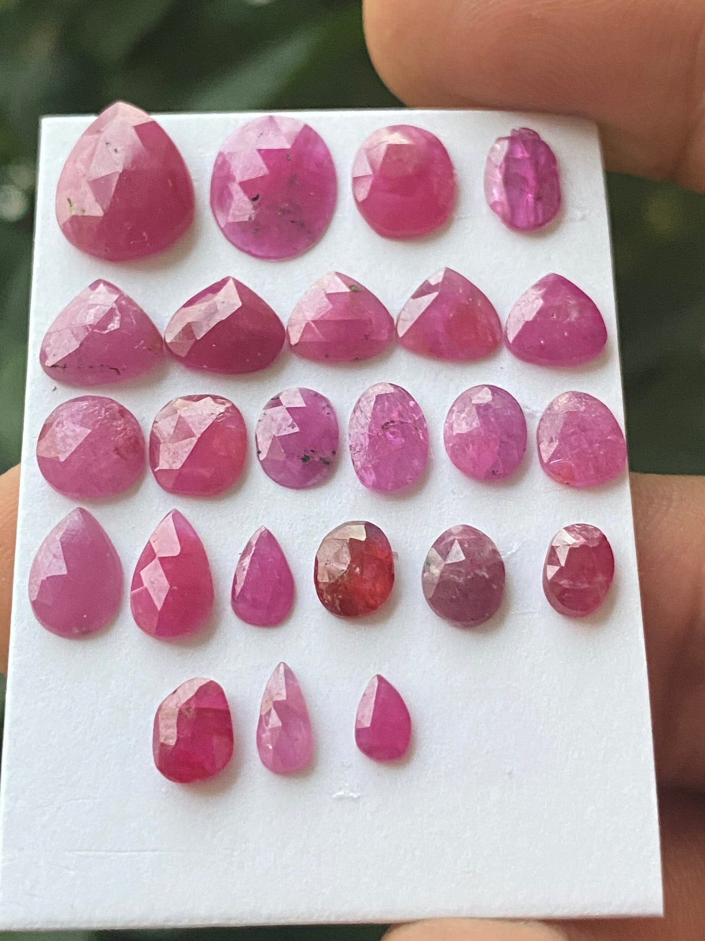 Beautiful natural unheated untreated  pink ruby rosecut flats amazing color mixed shapes wt 22 cts pcs 24 size 5.3x3.6mm-12.4x9.7mm ruby cut