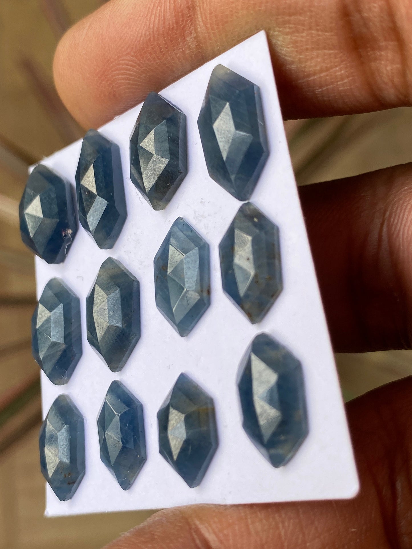 Cute Rare blue sapphire hexagon step cuts  wt 42 cts  pcs 12 size 11.6x7.7mm-15x7mm blue sapphire stepcut hexagon flatbacks