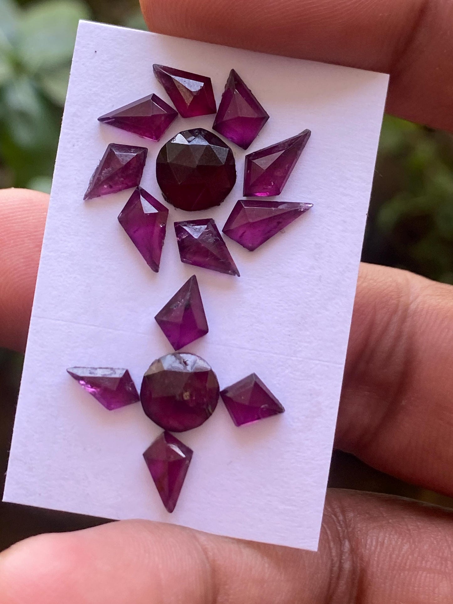 Fantastic Rhodolite garnet geometric kite step cuts aaa quality wt 15 cts pcs 14 small size 6.8x5mm-9x5mm Rhodolite garnet stepcut hexagons