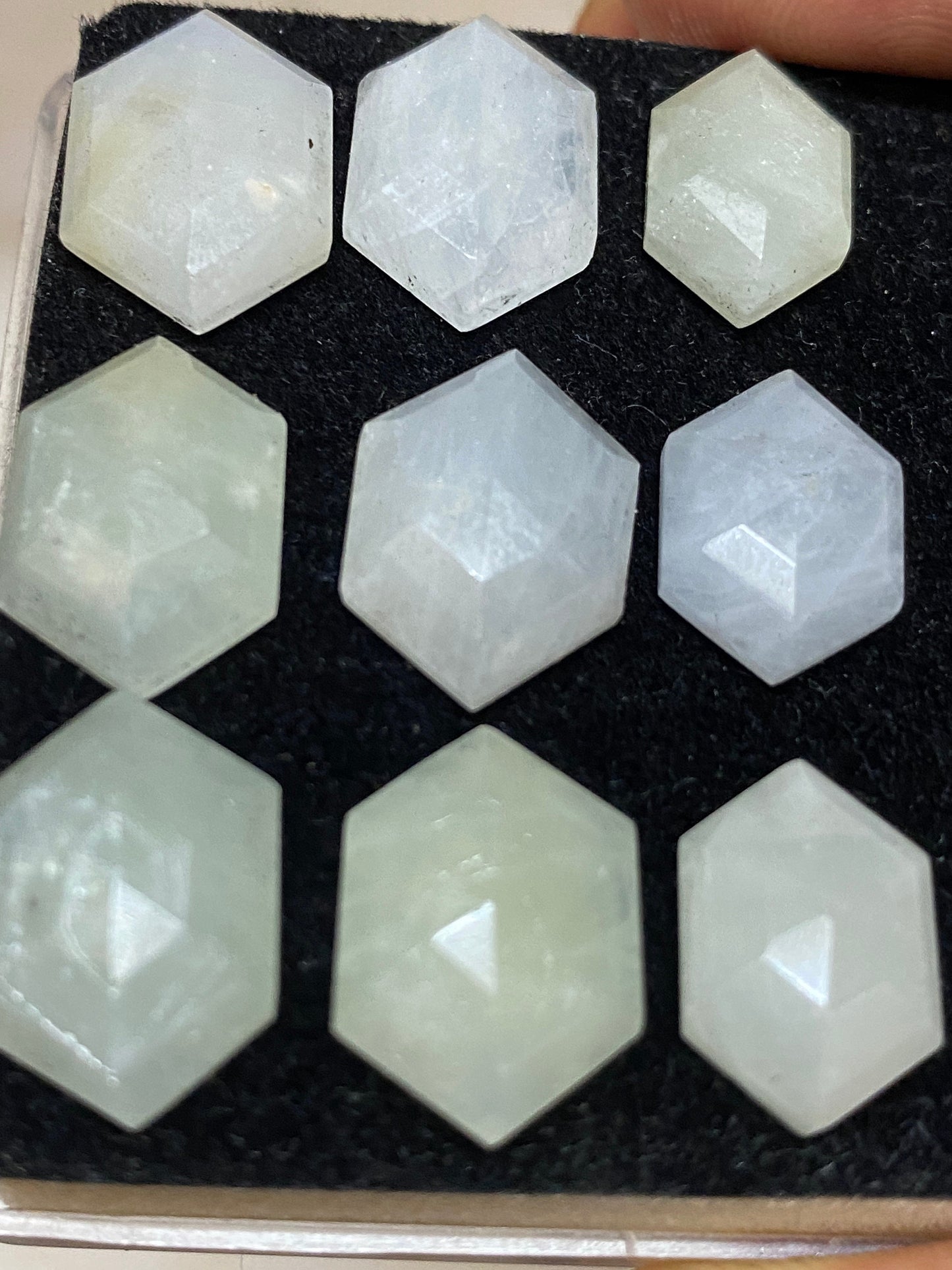 Gorgeous Rare white multi sapphire hexagon step cuts weight 72 cts  pcs 9 size 14x9-16x11mm sapphire stepcut hexagon flatbacks