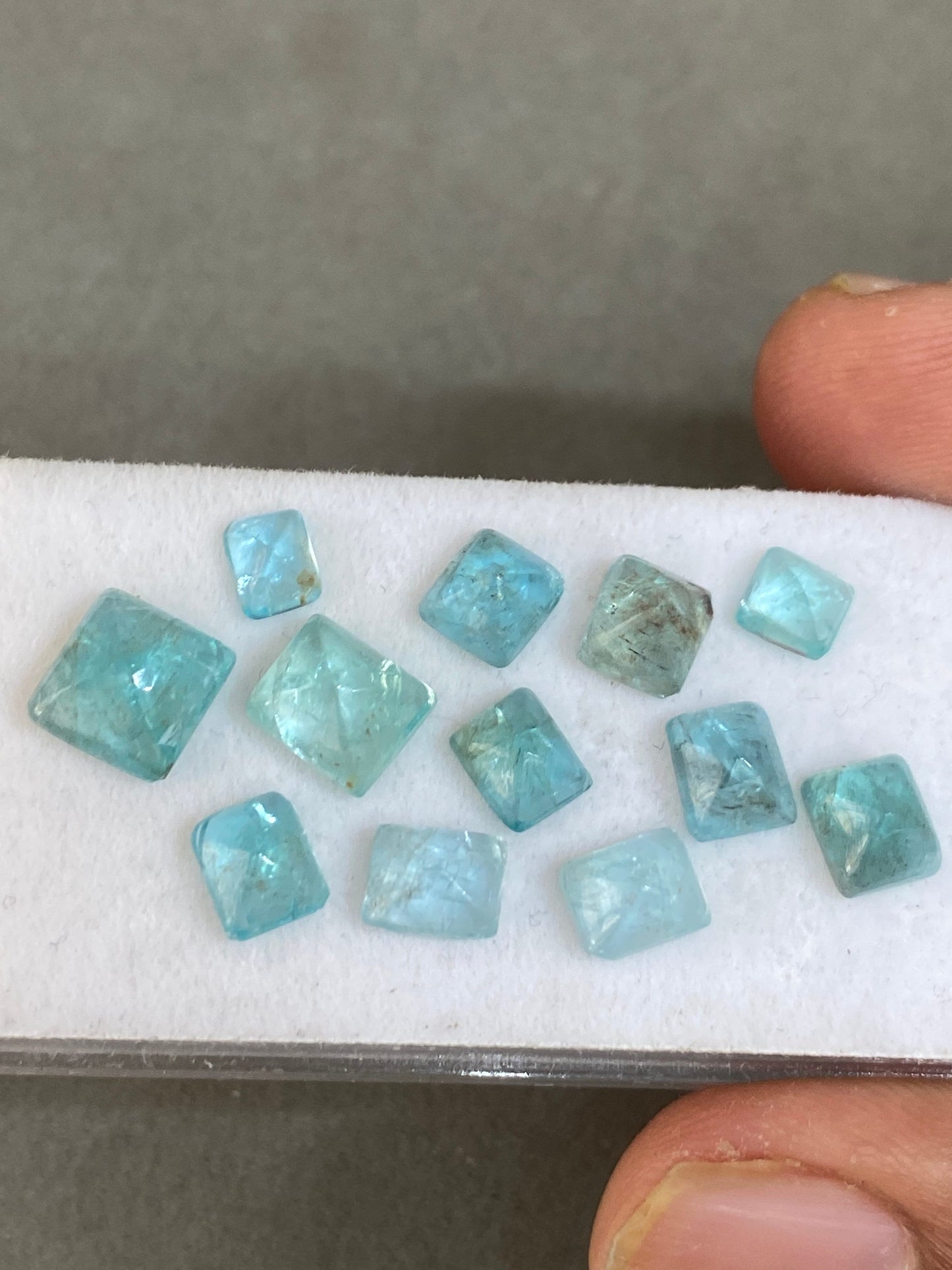 Fabulous rare apatite sugar loaf cabochons  weight 14.75 cts pcs 12 size 5.2x4.2mm-7.5x6.5mm apatite  sugar loaf cabochons