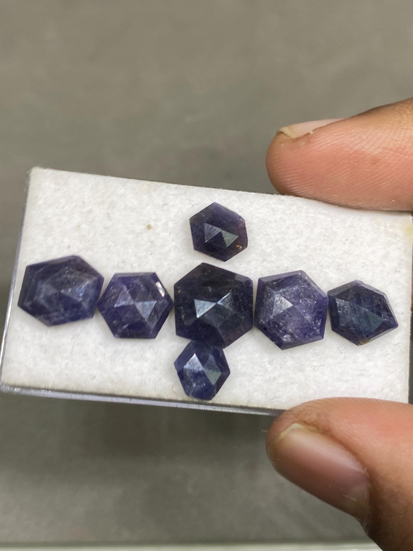 Gorgeous Rare blue purple sapphire hexagon step cuts  wt 22.30  cts pcs 7 size 7x6.8-10mm  blue sapphire stepcut hexagon flatbacks