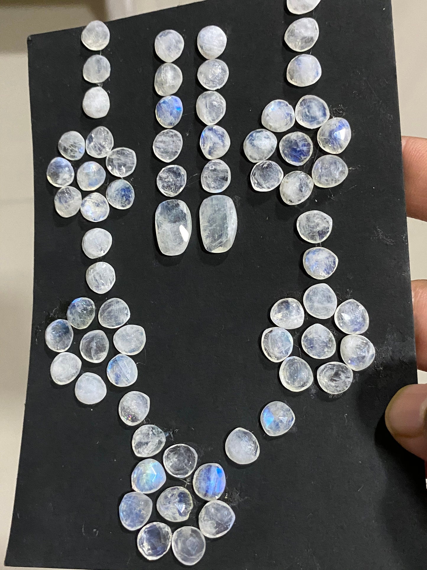 Stunning Blue fire rainbow moonstone faceted rosecut necklace set pcs wt 134.50 cts  size 8mm-15x10mm fire rainbow moonstone facted