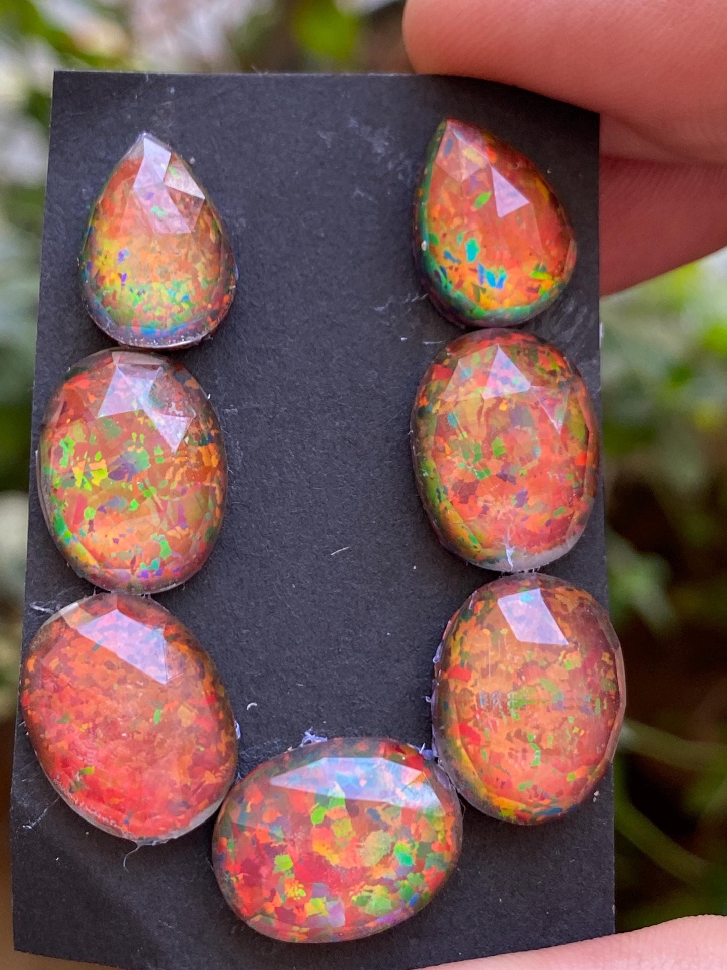 Multi fire orange red aurora opal and crystal doublet rosecut oval pear pcs 7 wt 53.95 carats size 14x10-16x12mm ring pendant earring supply