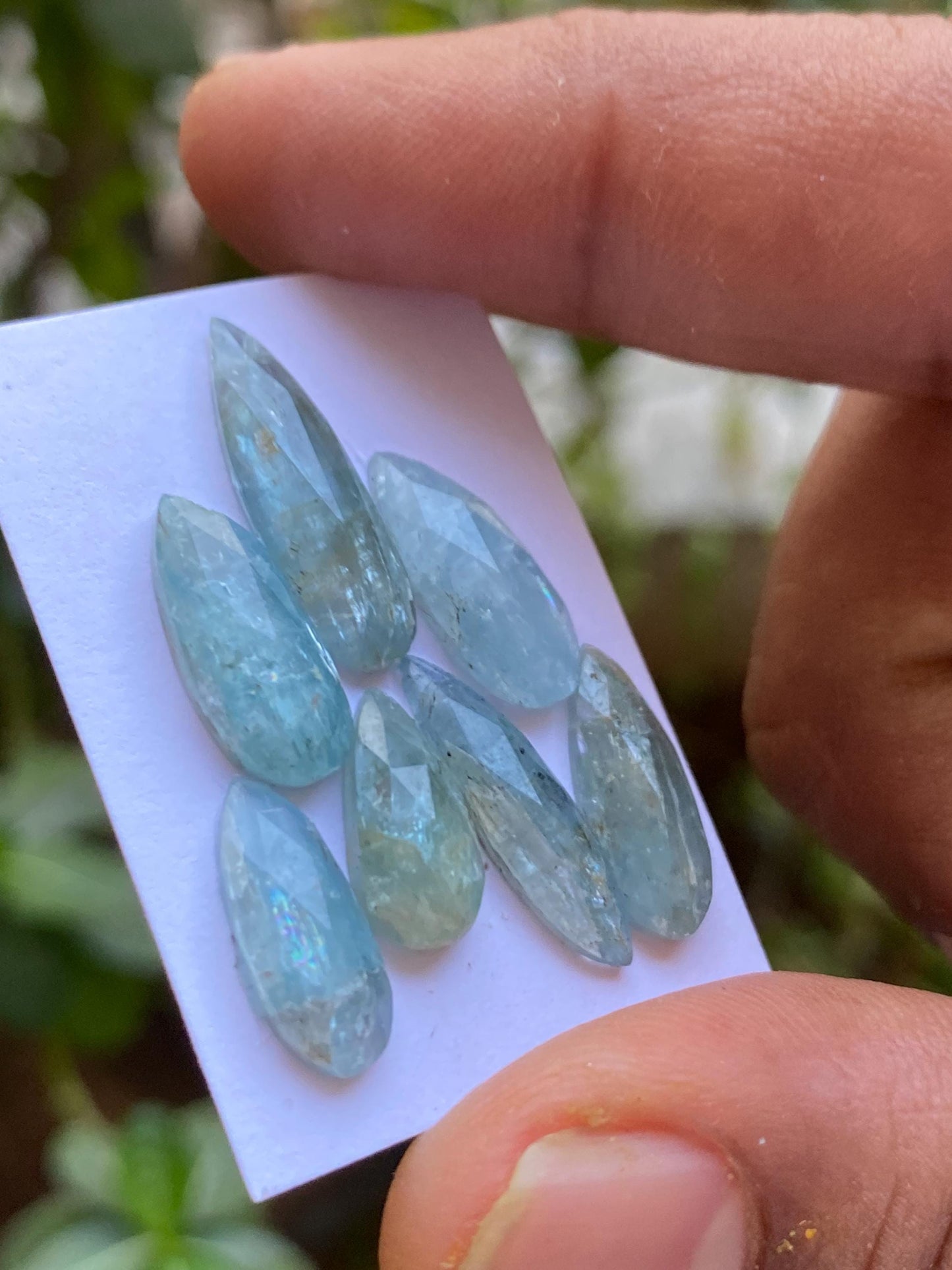 Lovely rare aqua color kyanite rosecut pear shape amazing quality lovely color weight 24.50 carats pieces 7 size 13.3x6-21x6mm rosecut gems