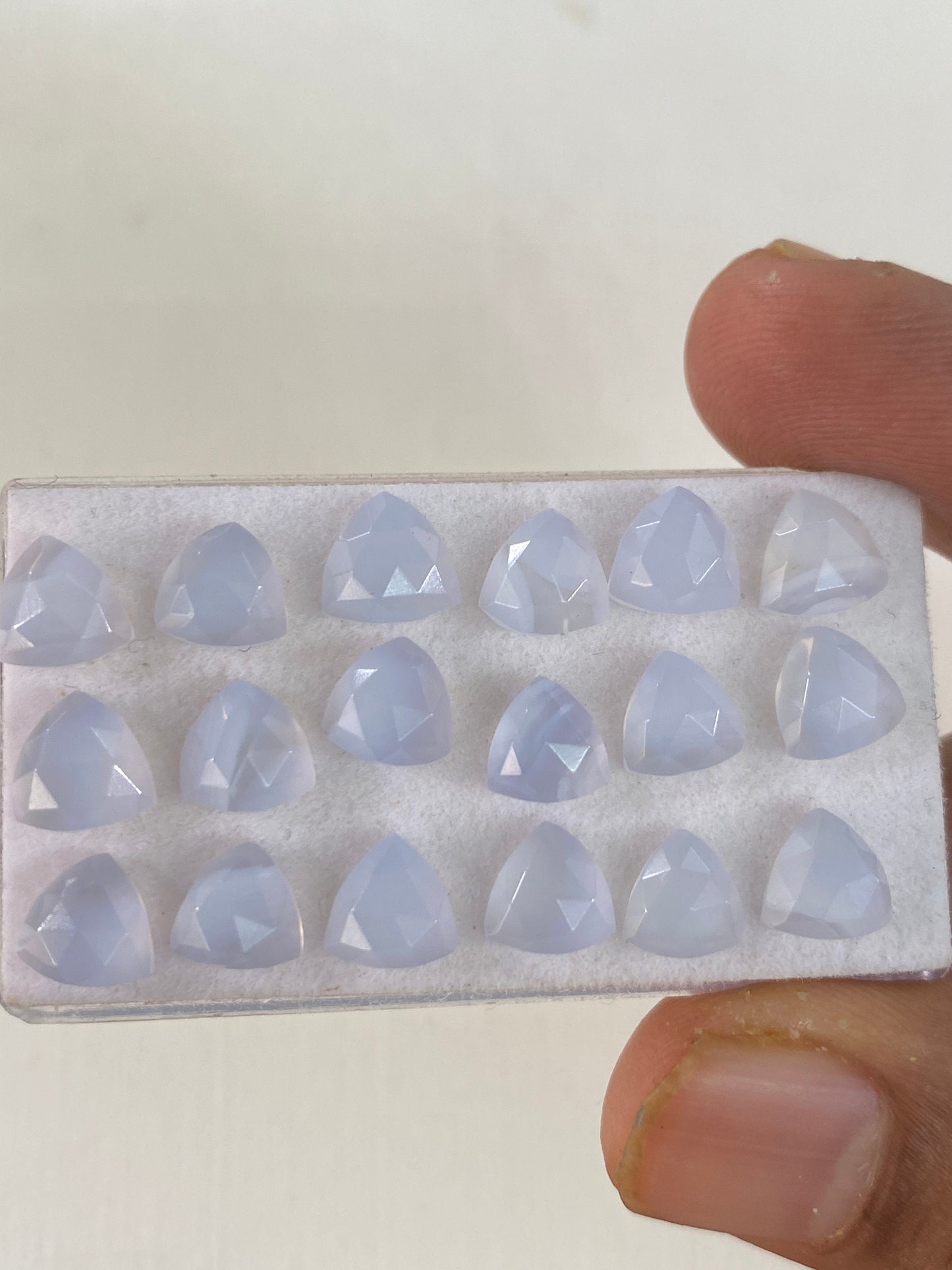 Lavender blue chalcedony rosecut trillion   pcs 18 weight 22 carats size 7mm approx chalcedony rosecut lot