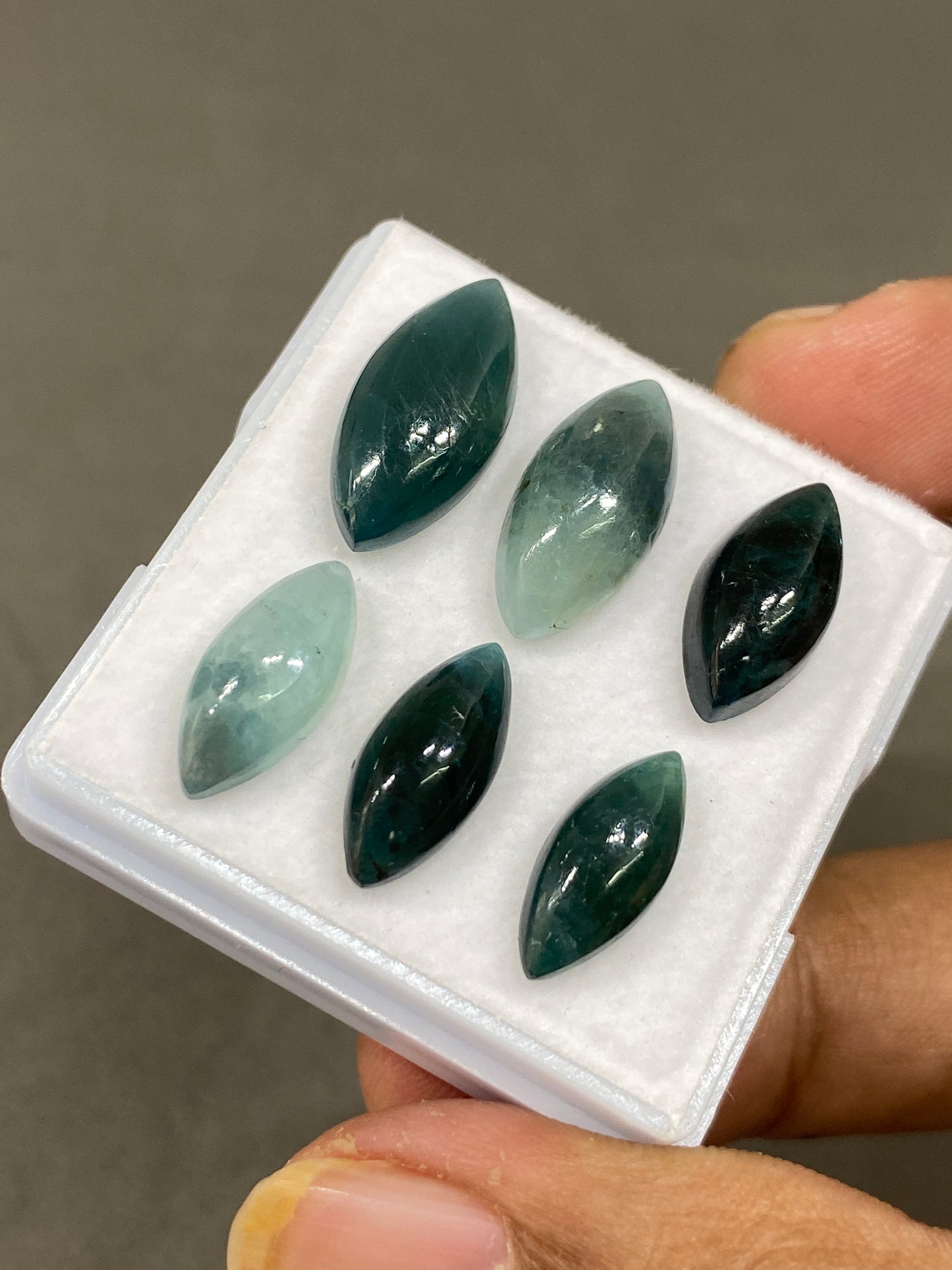 Fascinating  rare Grandidierite marquise cabochons Fine quality flatbacks pcs 6 wt 26 carats  Size 14x6.5mm-18x9mm grandidierite cabochons