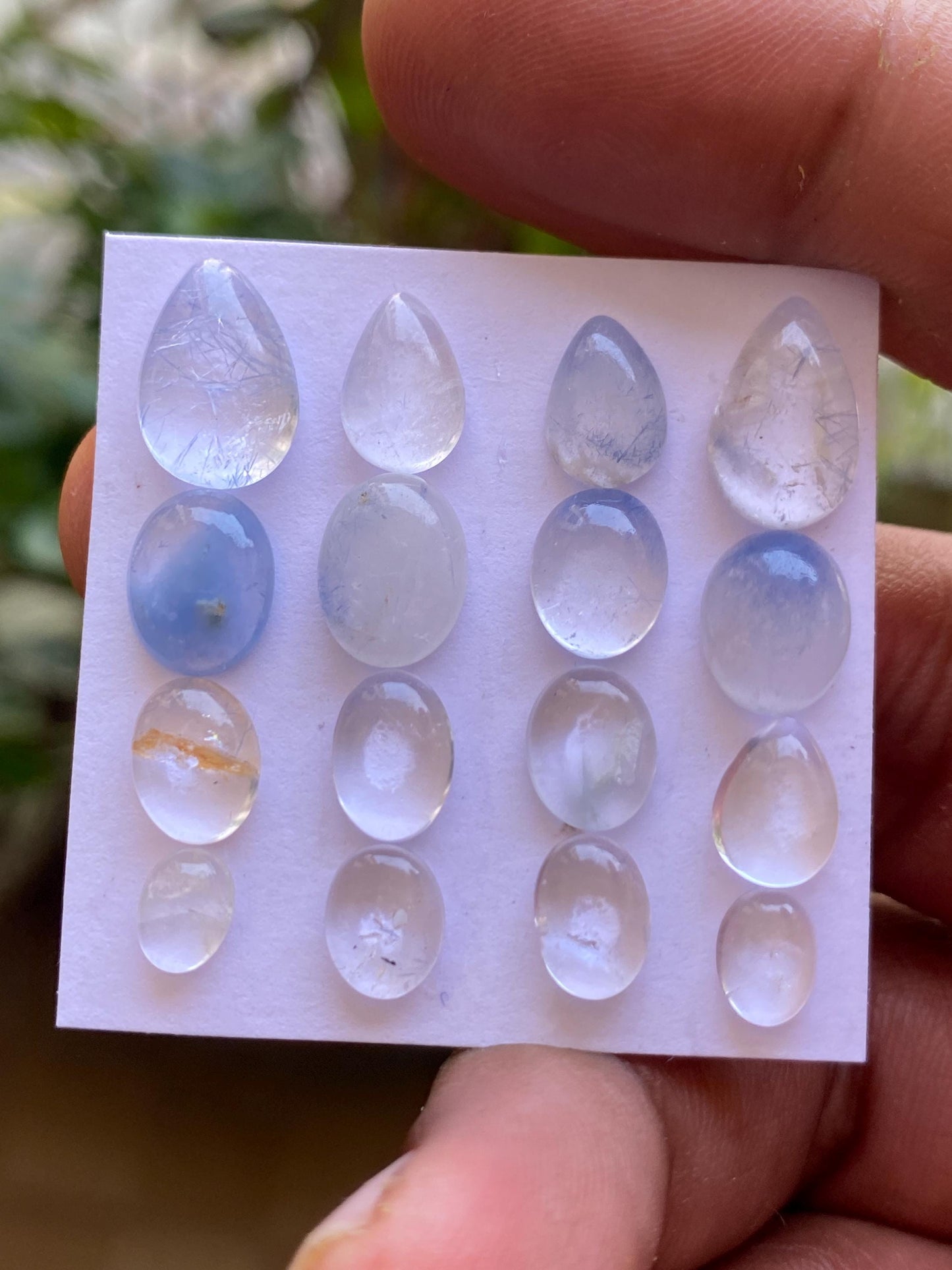 Fabulous rare Dumortierite in quartz oval pear cabochons pcs 16 Wt 30.65 cts size 6.6x5-12.6x8.1mm  Brazilian mines dumortierite cabochons