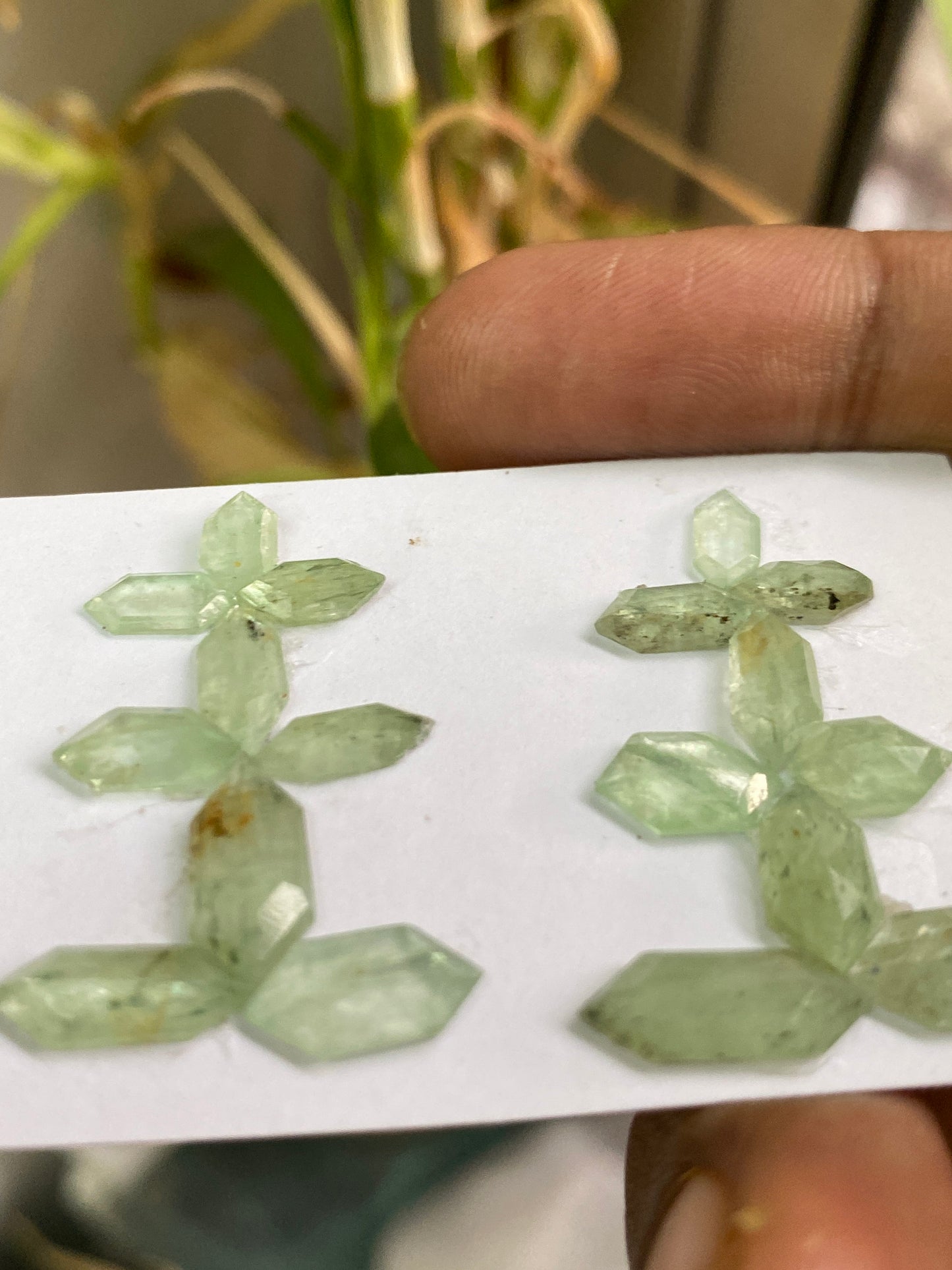 Stunning rare moss green kyanite hexagon stepcut flats fine quality weight 19.80  carats size 14x6-8x3mm pcs 18 quality moss green hexagon