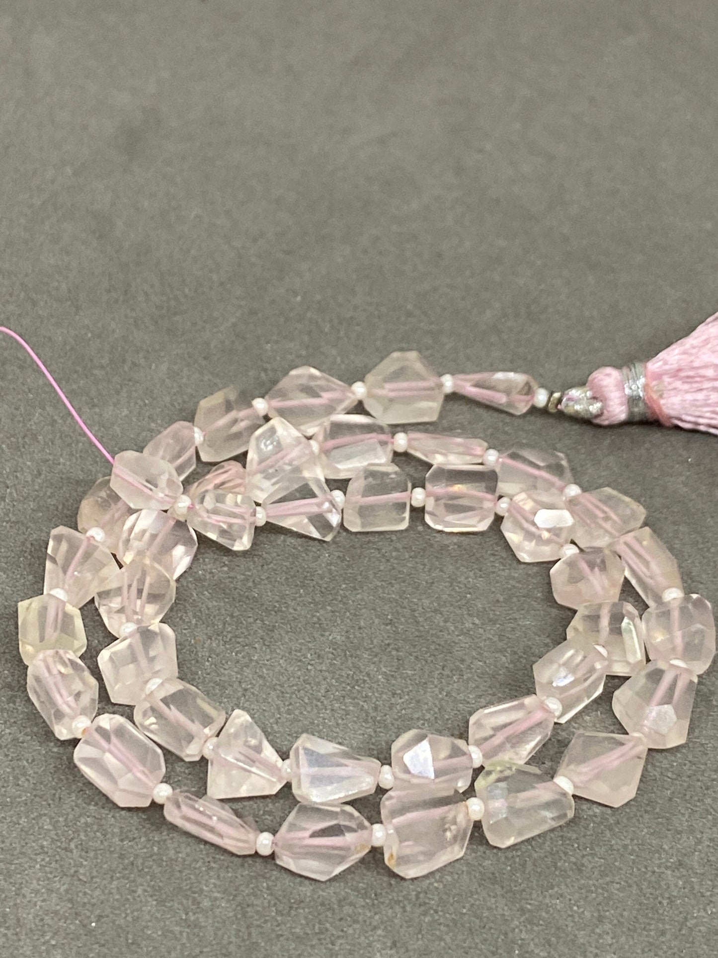 Natural Rosequartz faceted geometric nuggets strand 14 inches pcs 41 wt 74 carats size 7x6mm-9x7mm Faceted rose quartz nuggets briolette