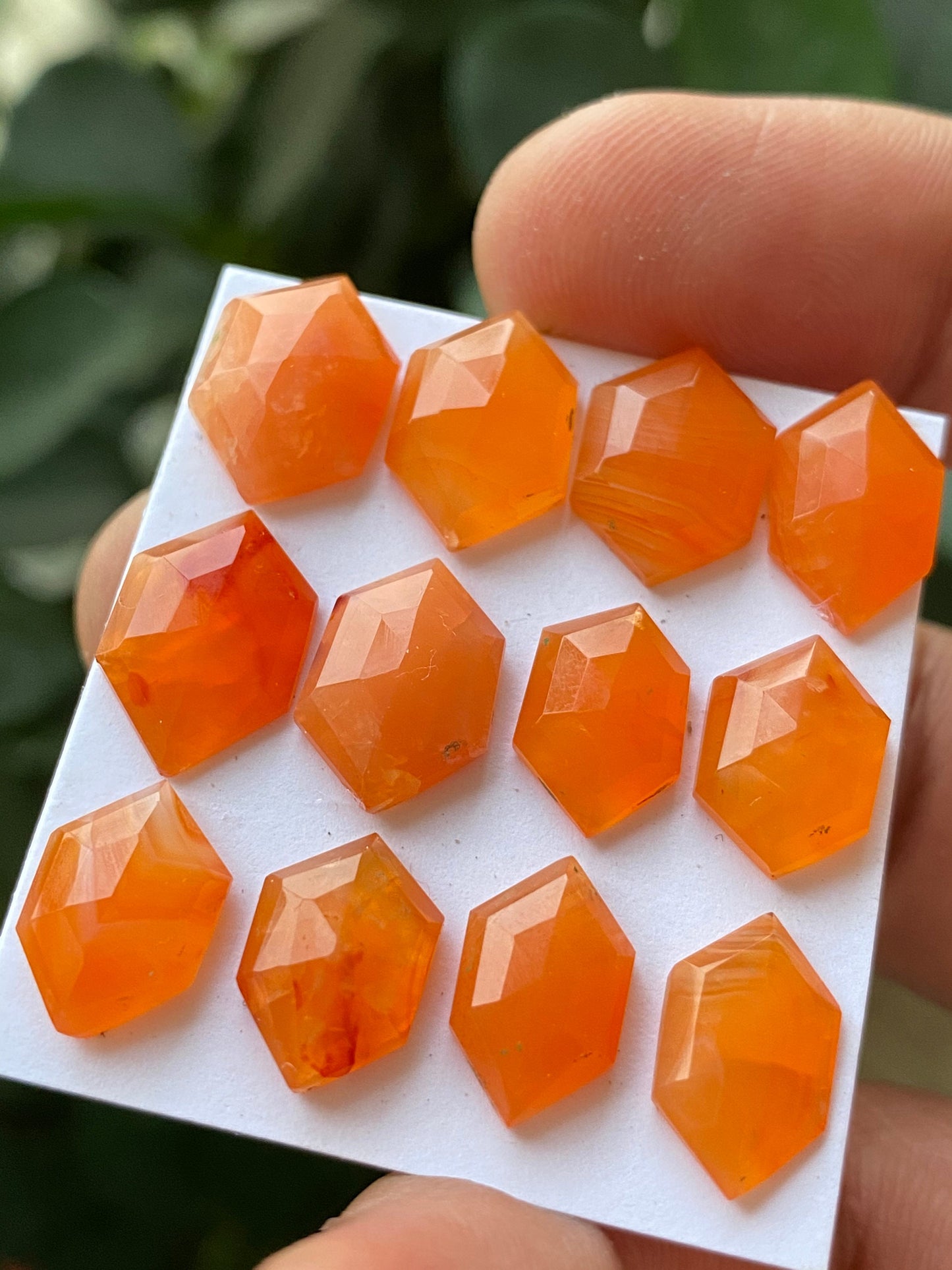 Beautiful carnelian hexagon step cuts wt 39 carats  pcs 12 size 10.2x8.7mm-14.4x-10.2mm Carnelian  stepcut hexagons