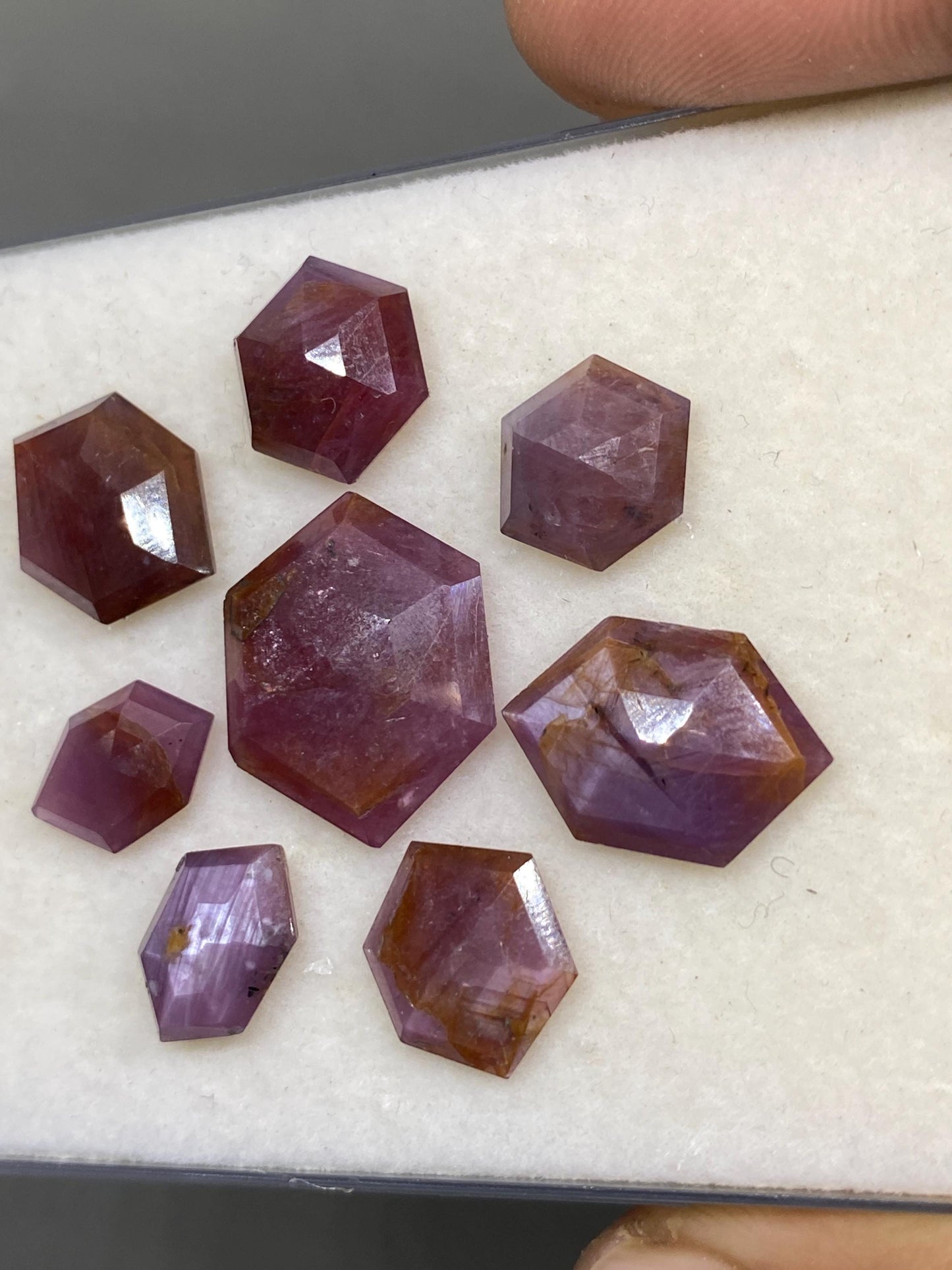 Marvellous rare star ruby sapphire fancy hexagon  shape stepcut weight 46 cts pcs 8 size 12x11-19x18mm natural star sapphire step cut