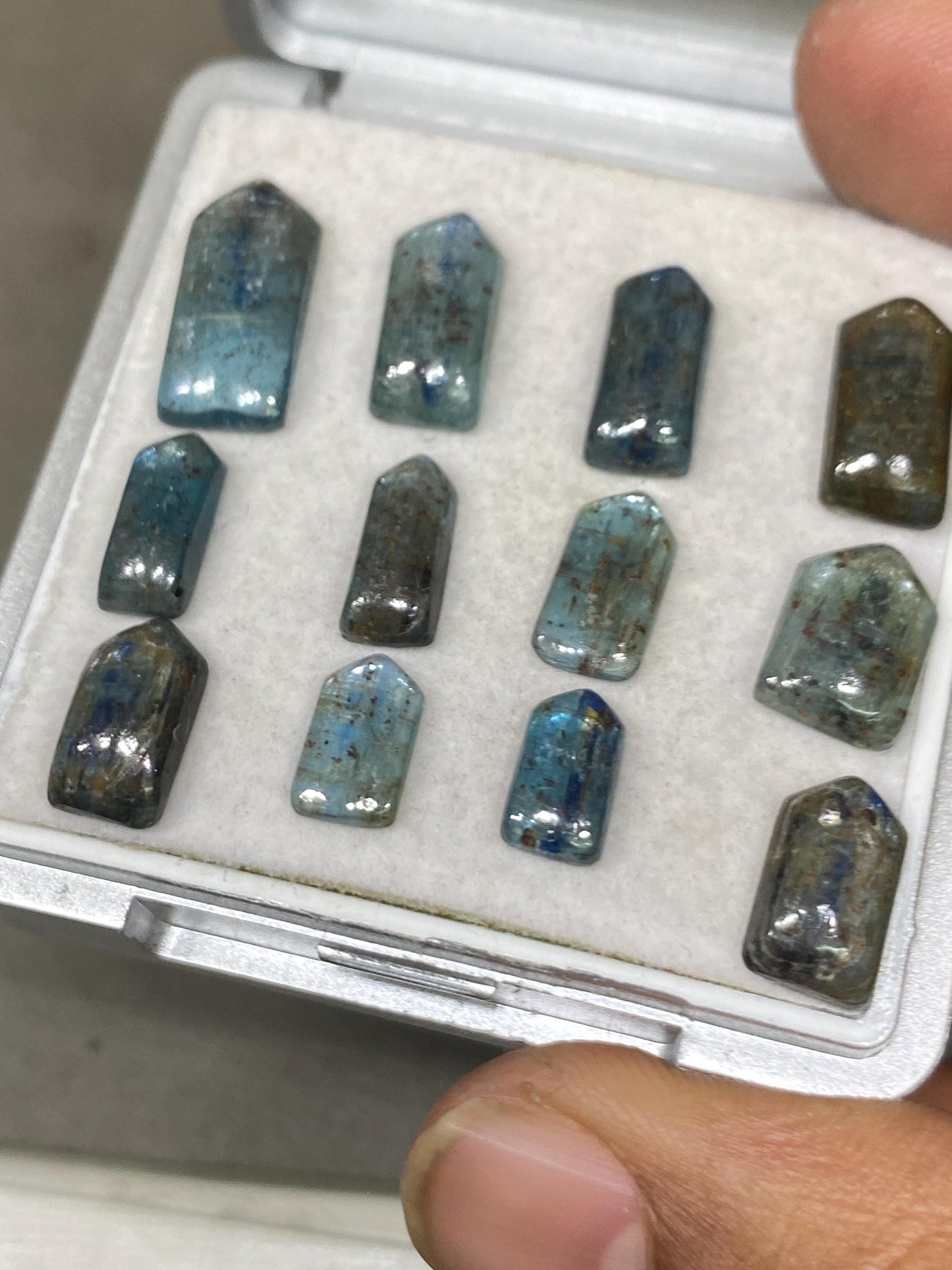 Rare teal kyanite oval cabochons fine quality wt 32 cts size 9.4x5.8mm-15.9x7.7mm pcs 12 ink blue kyanite oval smooth cabs