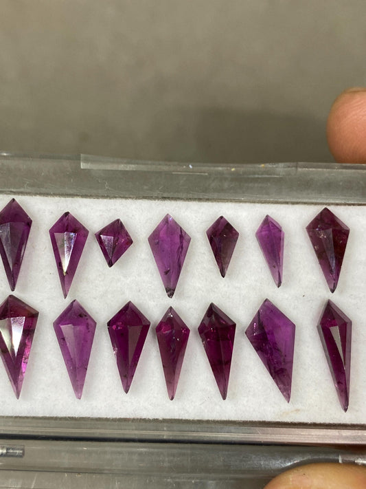 Dazzling Rhodolite garnet geometric kite step cuts aaa quality wt  cts pcs 14 small size  Rhodolite garnet stepcut hexagons