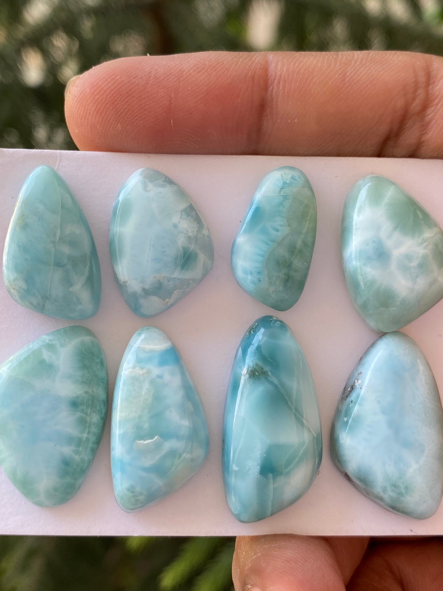 Stunning rare Smooth Larimar cabochons pcs 8 pendant supply  wt 142 carats size  natural Larimar cabochons fancy shape