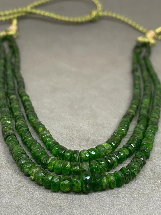 Rare chrome diopside faceted beads rare necklace weight 246 cts size 3mm-7mm  length 15 and 16 inches and 17 inches